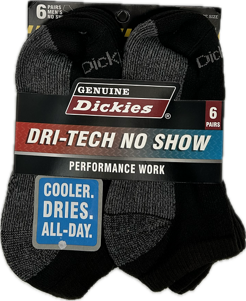 DICKIES 6PK LOW CUT SOCKS SIZE4-8 BLACK NI
