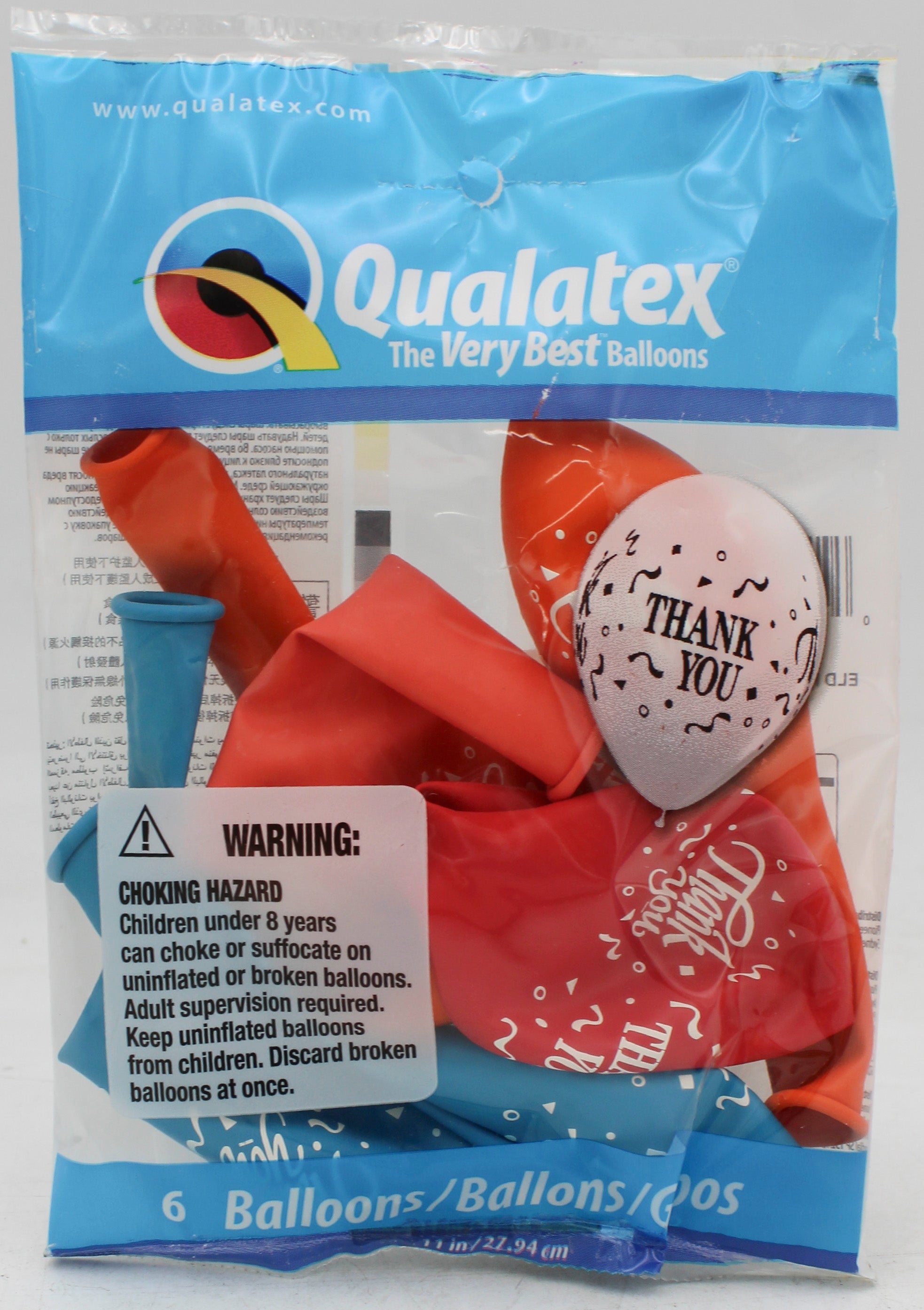 QUALATEX 11" ROUND PARTY BALLOONS AST 6CT THANK YOU CONFETTI