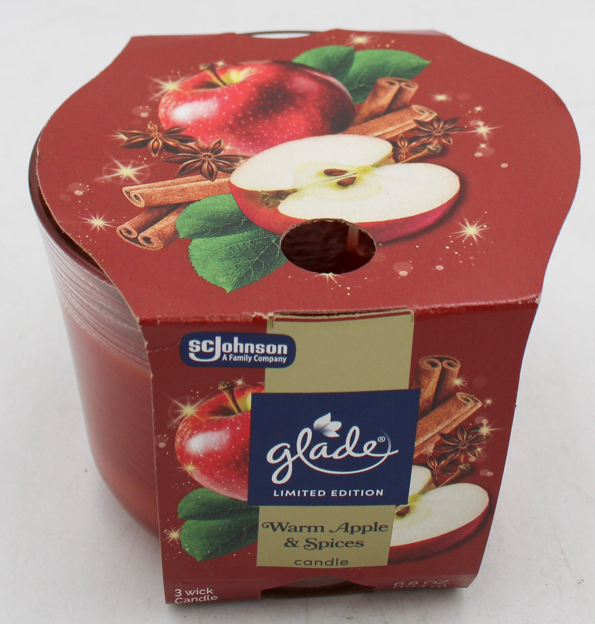 SP GLADE 3-WICK CANDLE WARM APPLE & SPICES 6.8oz