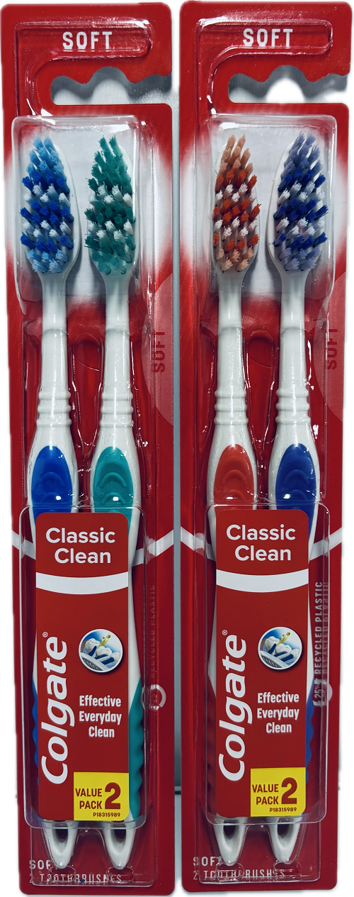 COLGATE CLASSIC CLEAN TOOTHBRUSH SOFT 2CT ASSORTED COLORS NI