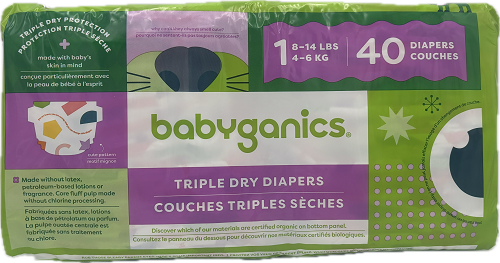BABYGANICS DIAPERS 40CT BAG SIZE 1  US