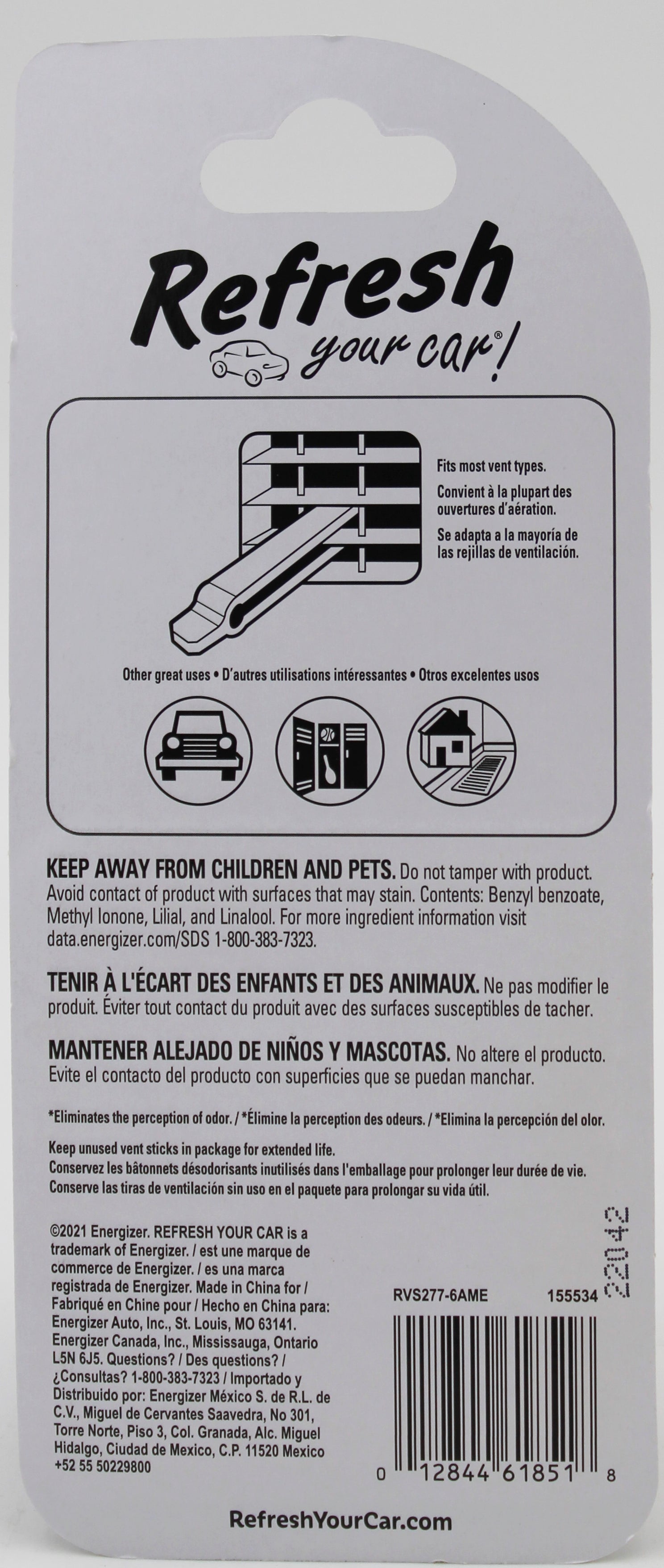 CALIFORNIA SCENTS! SWEET BERRY AND FRESH LINEN VENT STICKS CAR AIR FRESHENER - (6-PACK) NI