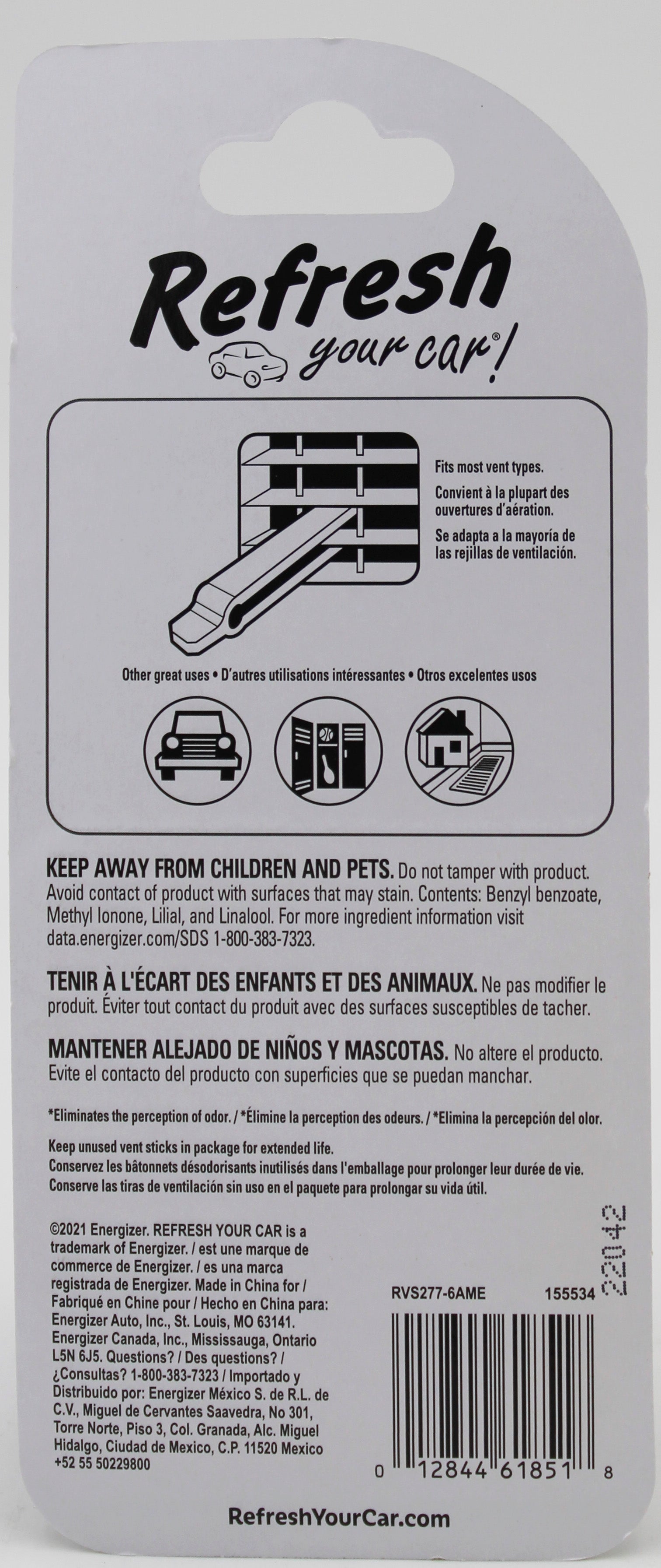 CALIFORNIA SCENTS! SWEET BERRY AND FRESH LINEN VENT STICKS CAR AIR FRESHENER - (6-PACK) NI