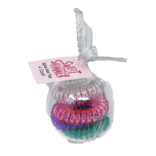 SWEET & SHIMMER SPIRAL HAIR TIES 4CT-METALLIC ASST ORNAMENT