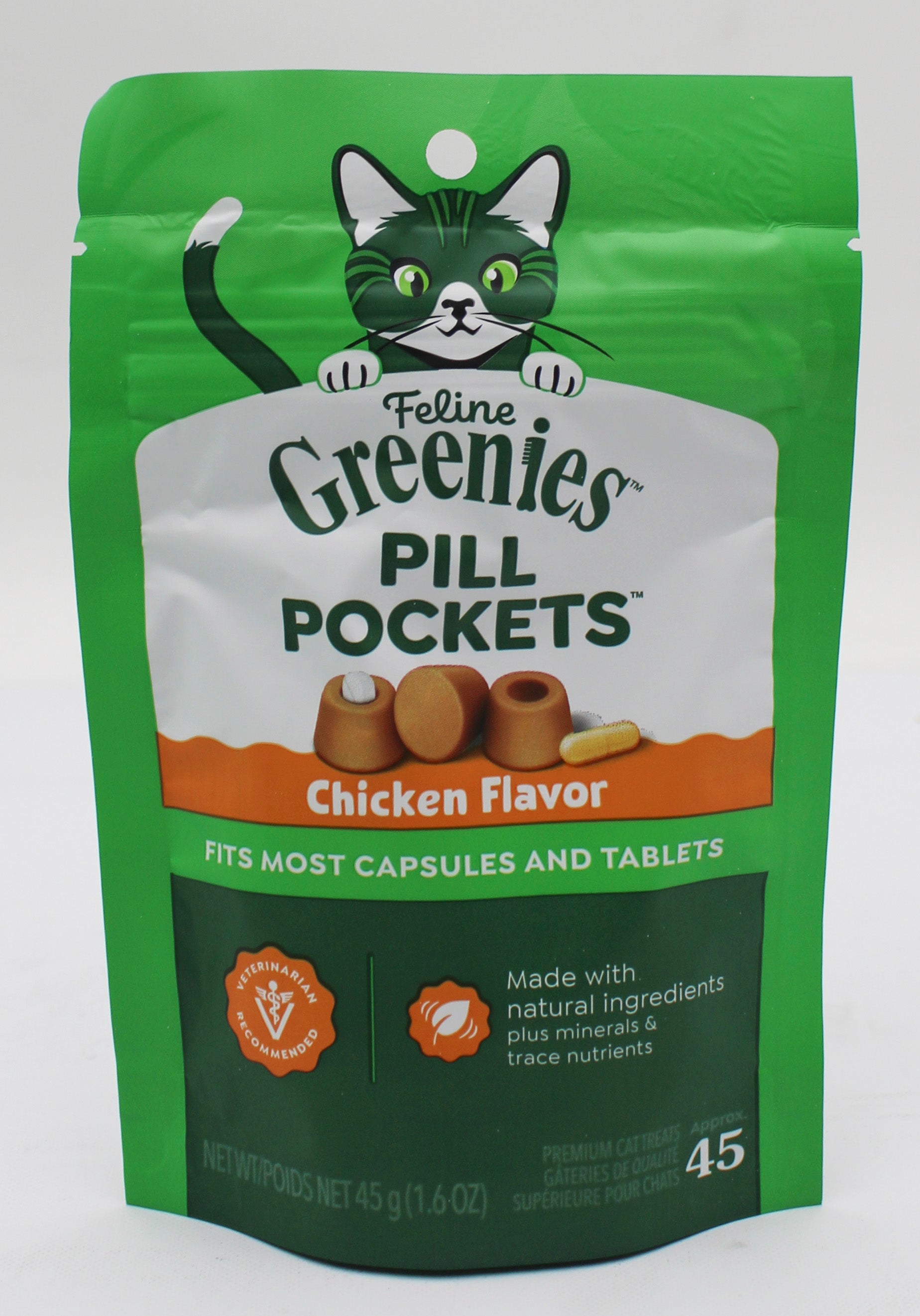 GREENIES PILL POCKETS SOFT CAT TREATS CHICKEN FLAVOR 1.6 OZ. (45 PK) BB 3/27/2027