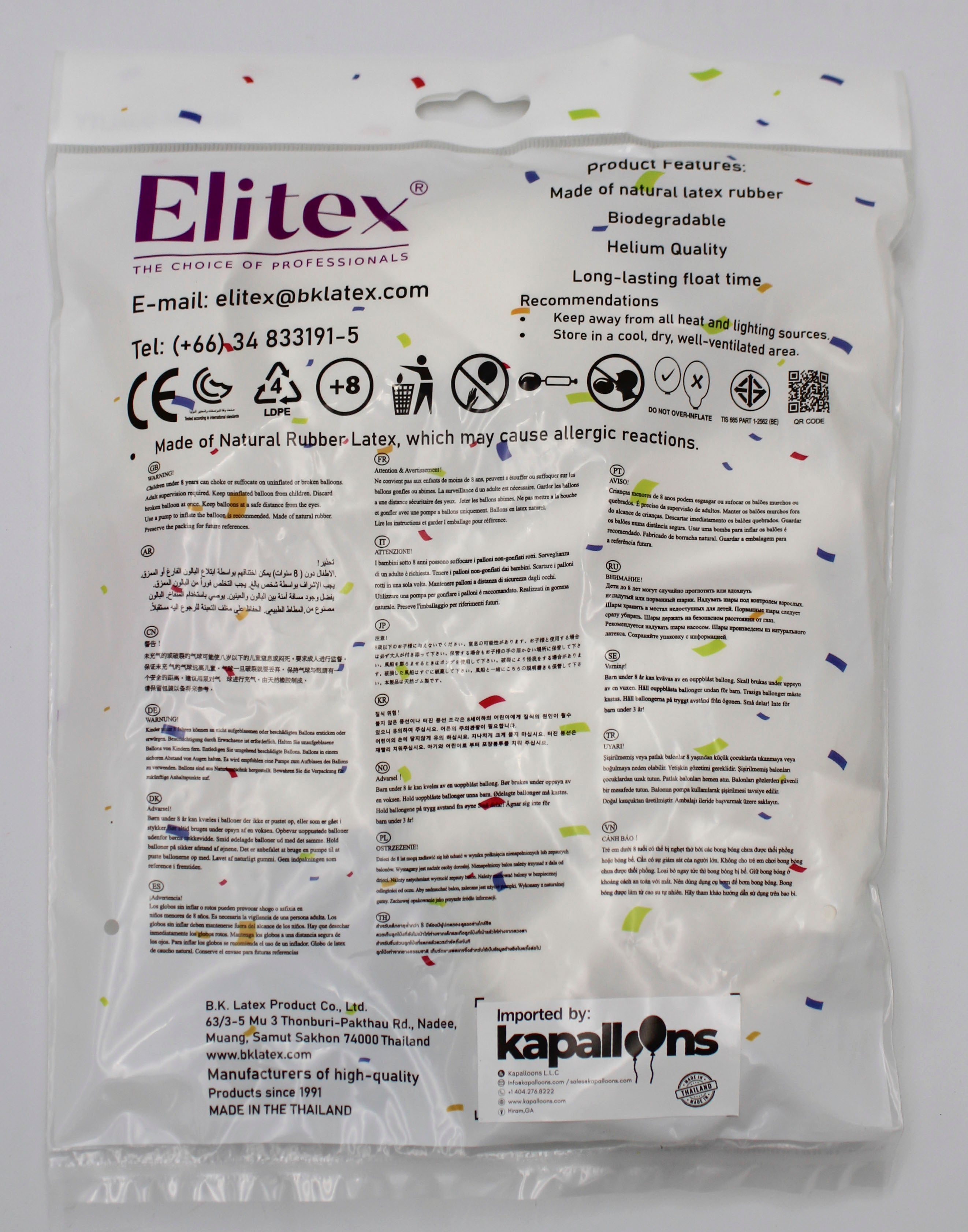 ELITEX 18" WHITE ROUND BALLOON, 10 PACK