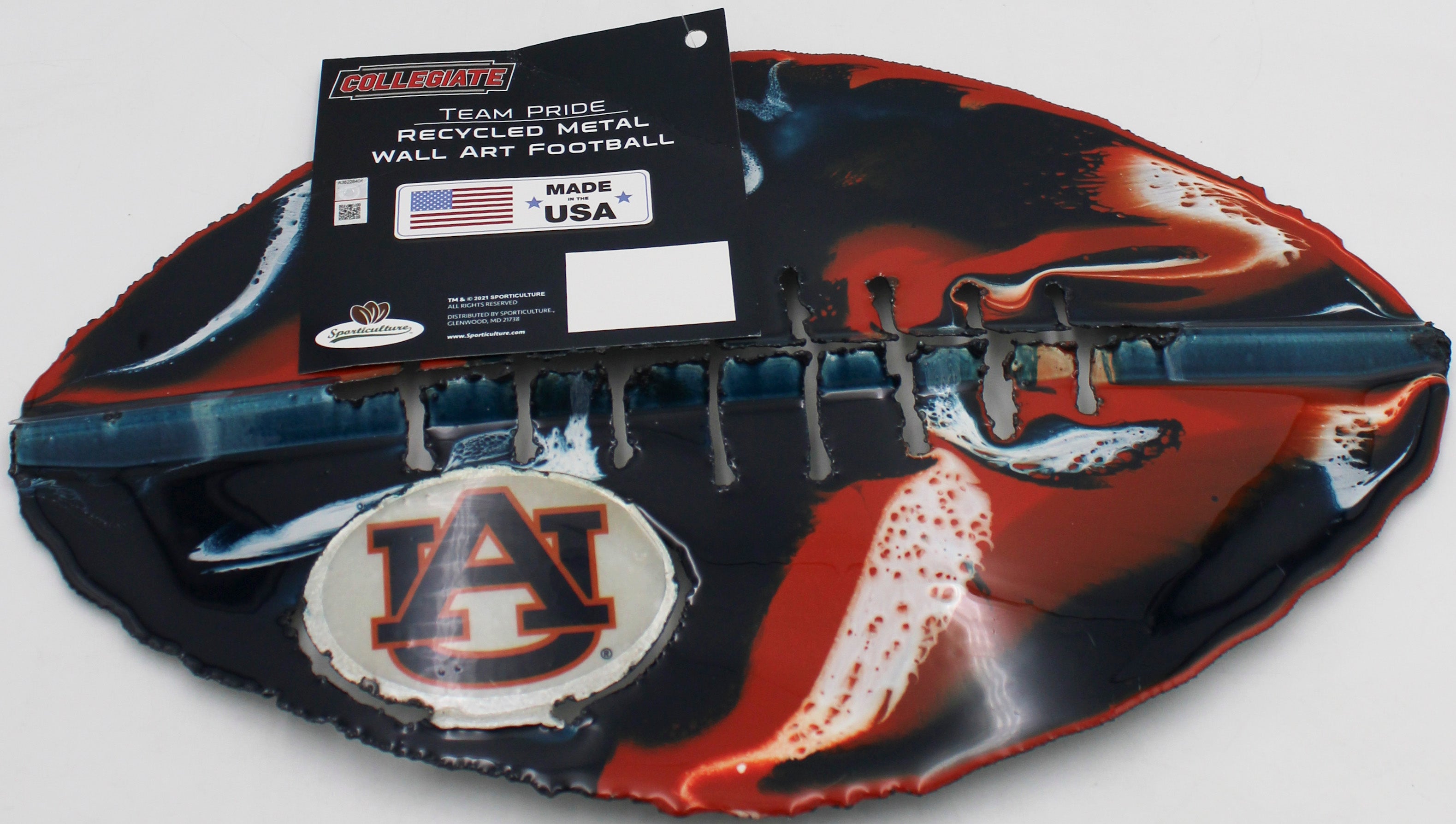 NCAA AUBURN TIGERS METAL FOOTBALL ART