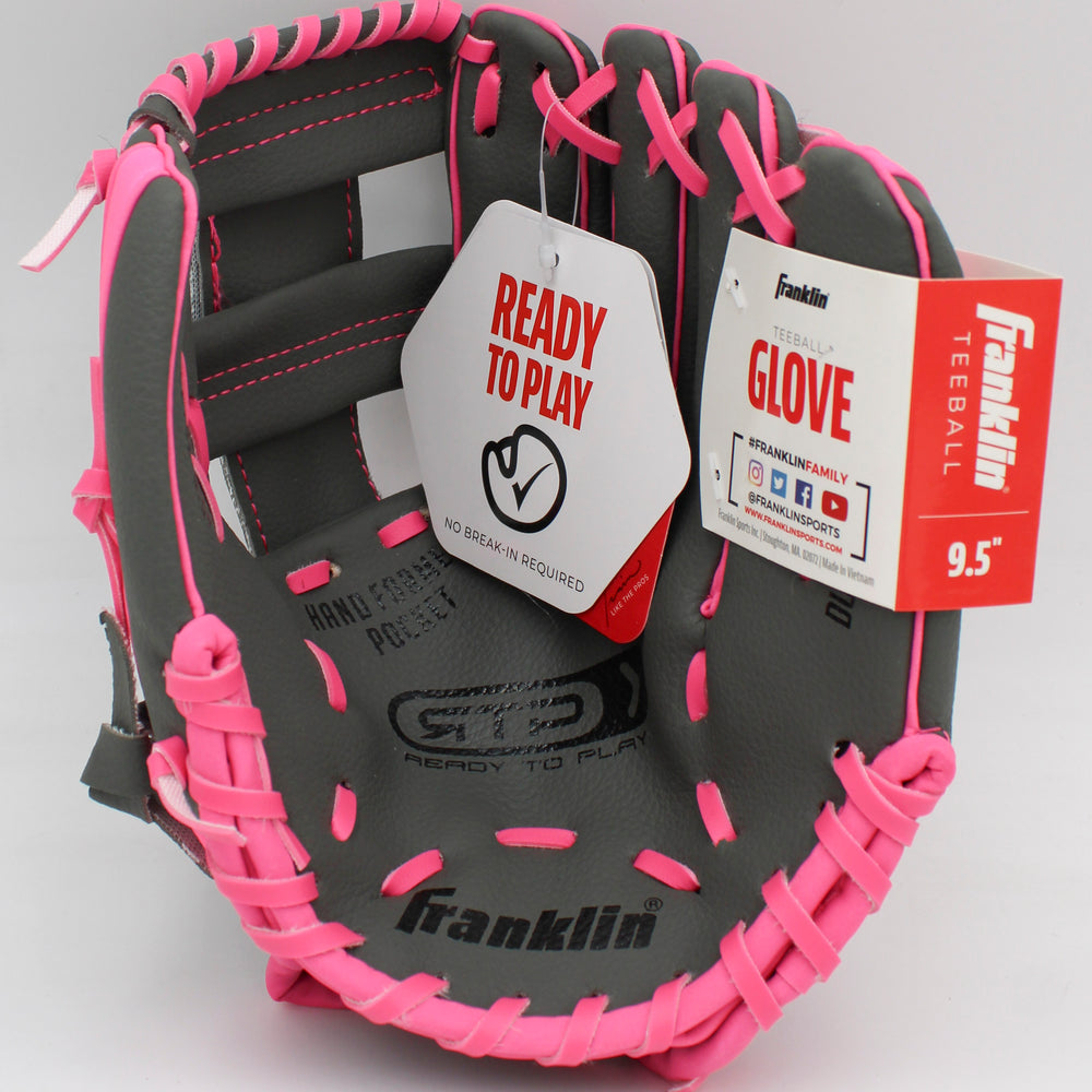 FRANKLIN 9.5" GRAPHITE PINK  PVC BASEBALL GLOVE R