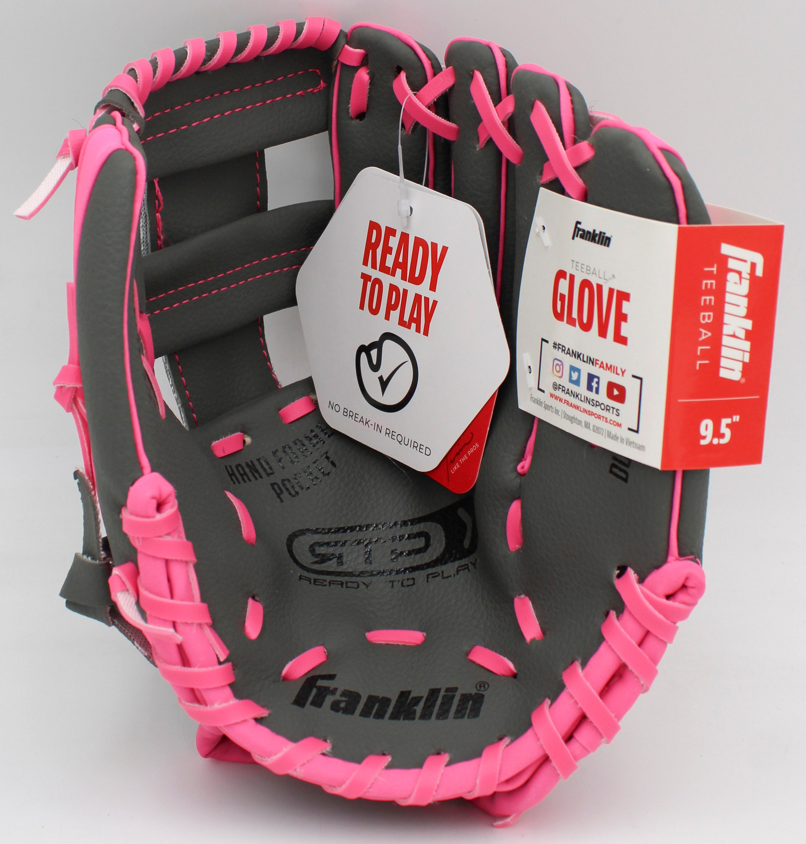 FRANKLIN 9.5" GRAPHITE PINK  PVC BASEBALL GLOVE R