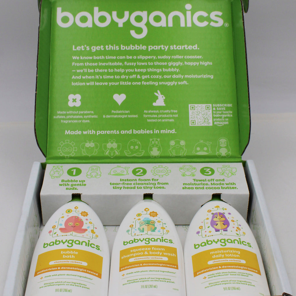 BABYGANICS BATH TIME GIFT SET SHAMPOO 7oz/ BUBBLE BATH 9oz/ LOTION 9oz US