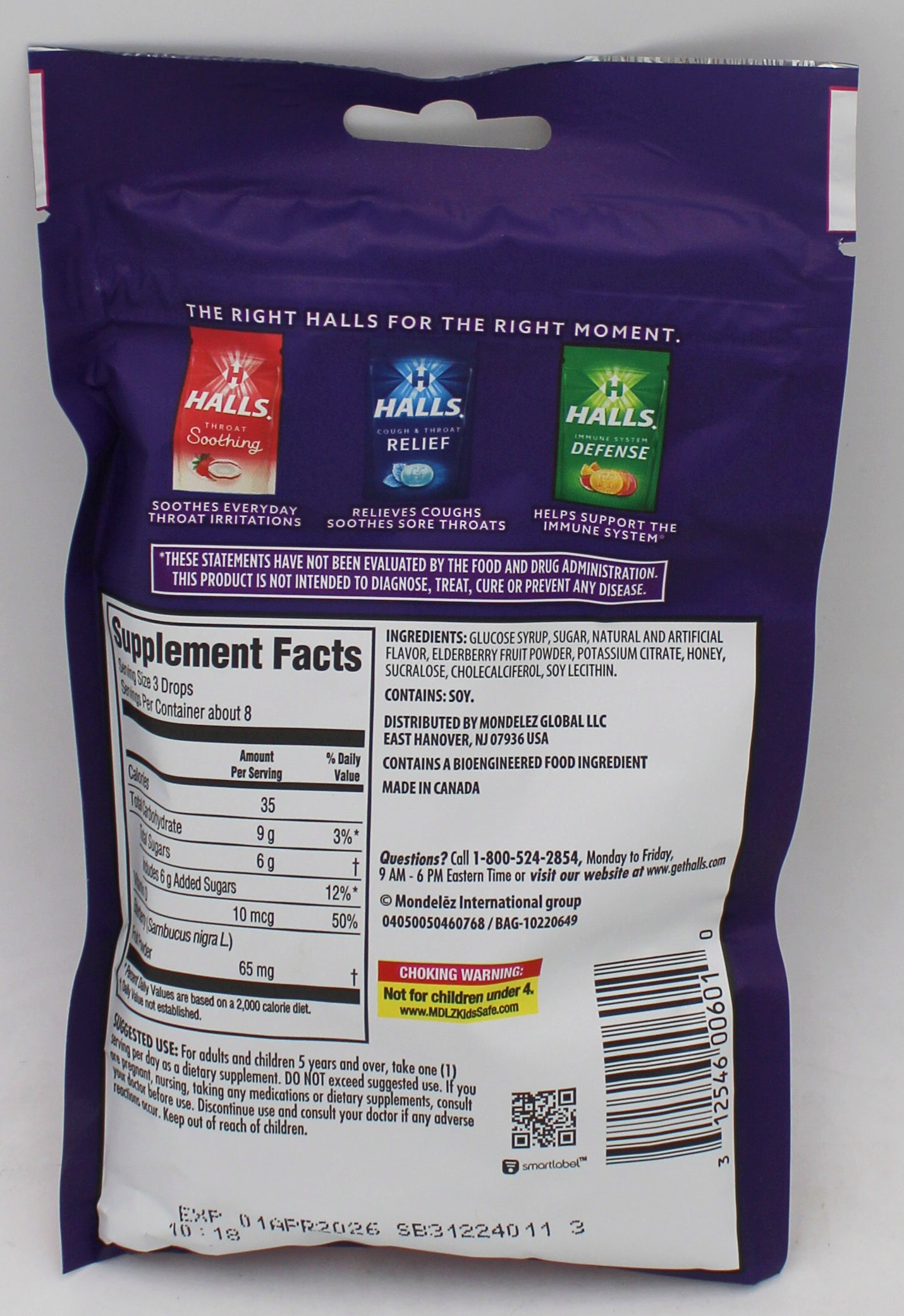 HALLS 25 PC IMMUNE ELDERBERRY BAG  EXP 4/1/26