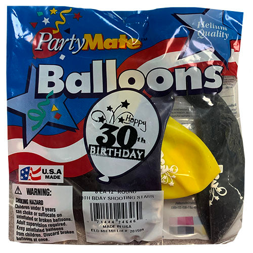 ROUND BALLON 12"/8CT-30TH BDAY/ASST.