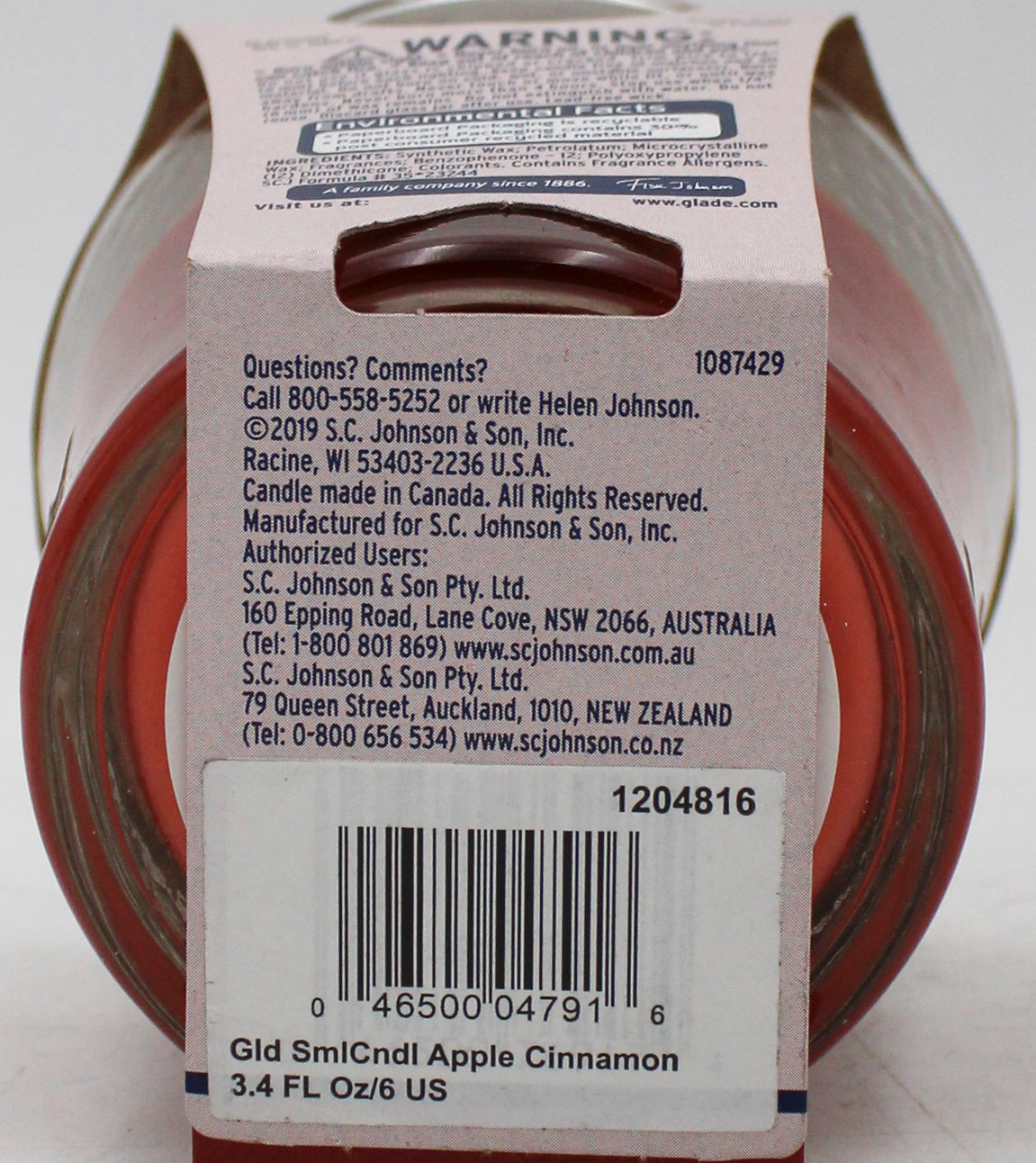 SP GLADE CANDLE APPLE CINNAMON 3.4oz