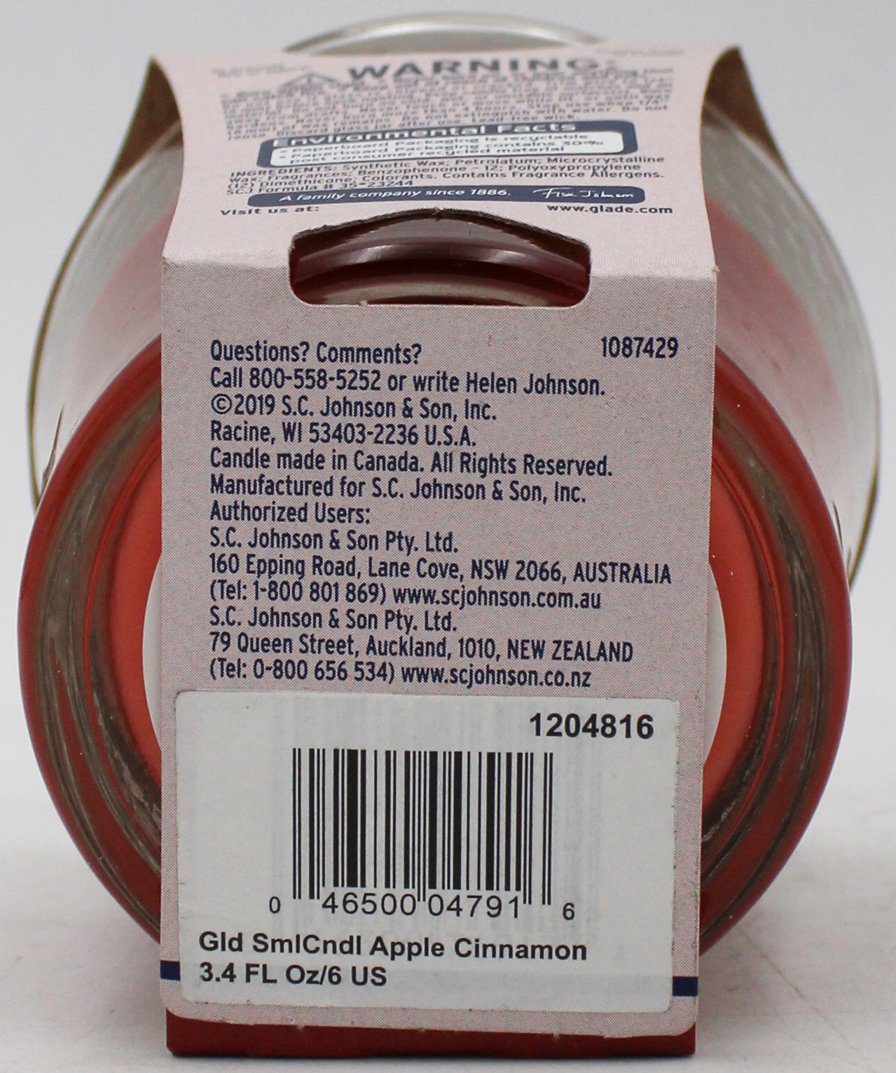 SP GLADE CANDLE APPLE CINNAMON 3.4oz