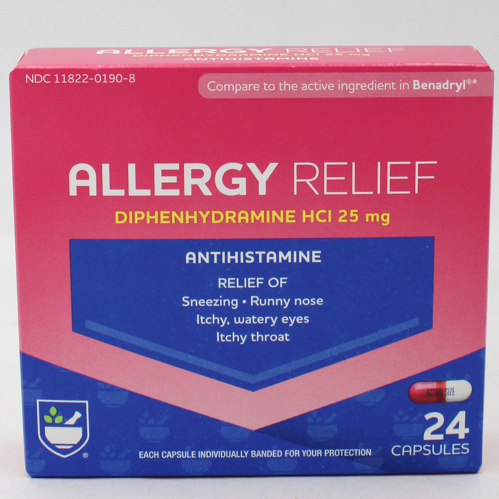 RITE AID ALLERGY RELIEF DIPHENHYDRAMINE CAPSULES 24ct EXP 6/15/2027 COMPARES TO Benedryl