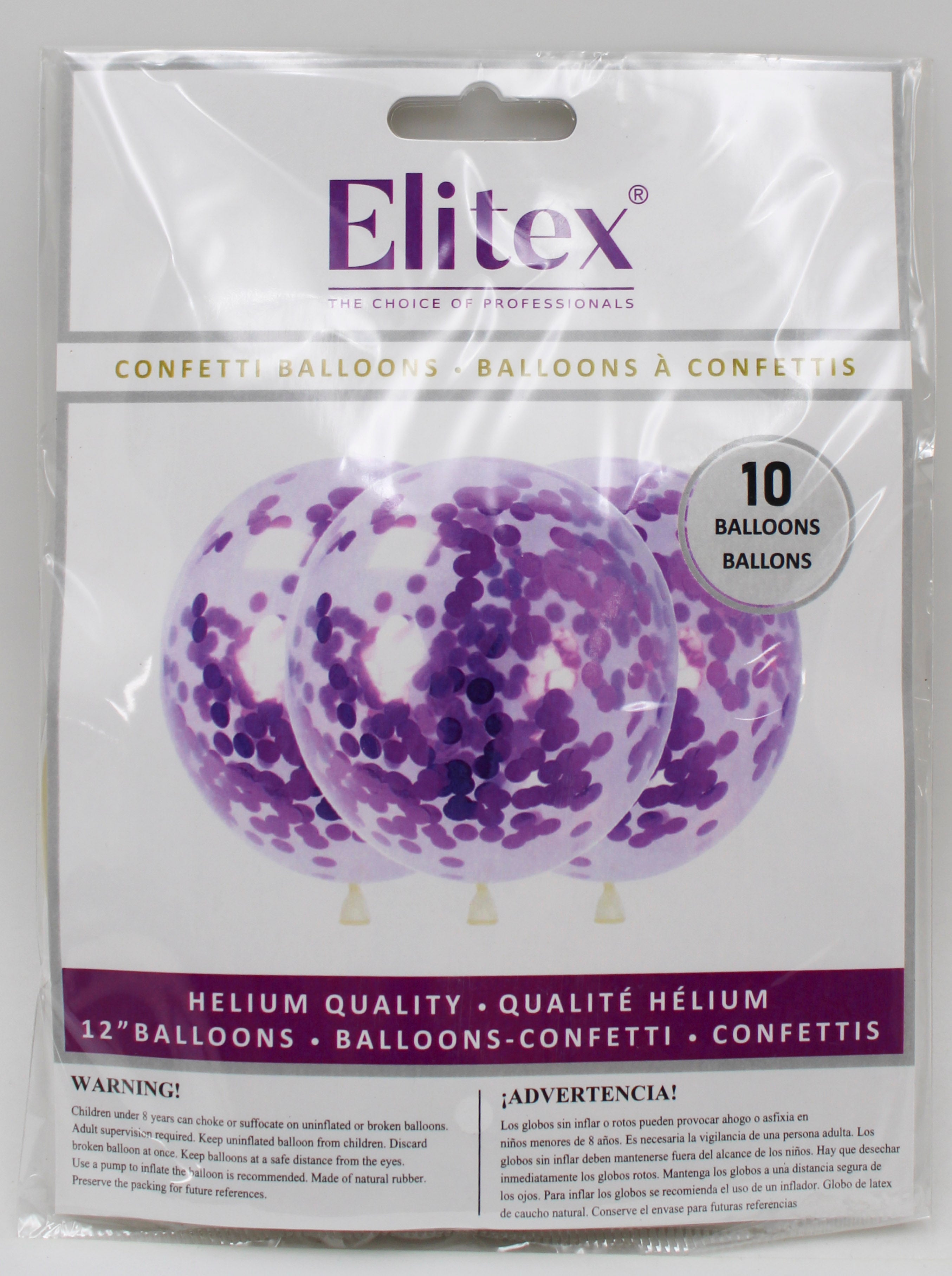ELITEX 12" PURPLE CONFETTI BALLOON, 10 PACK