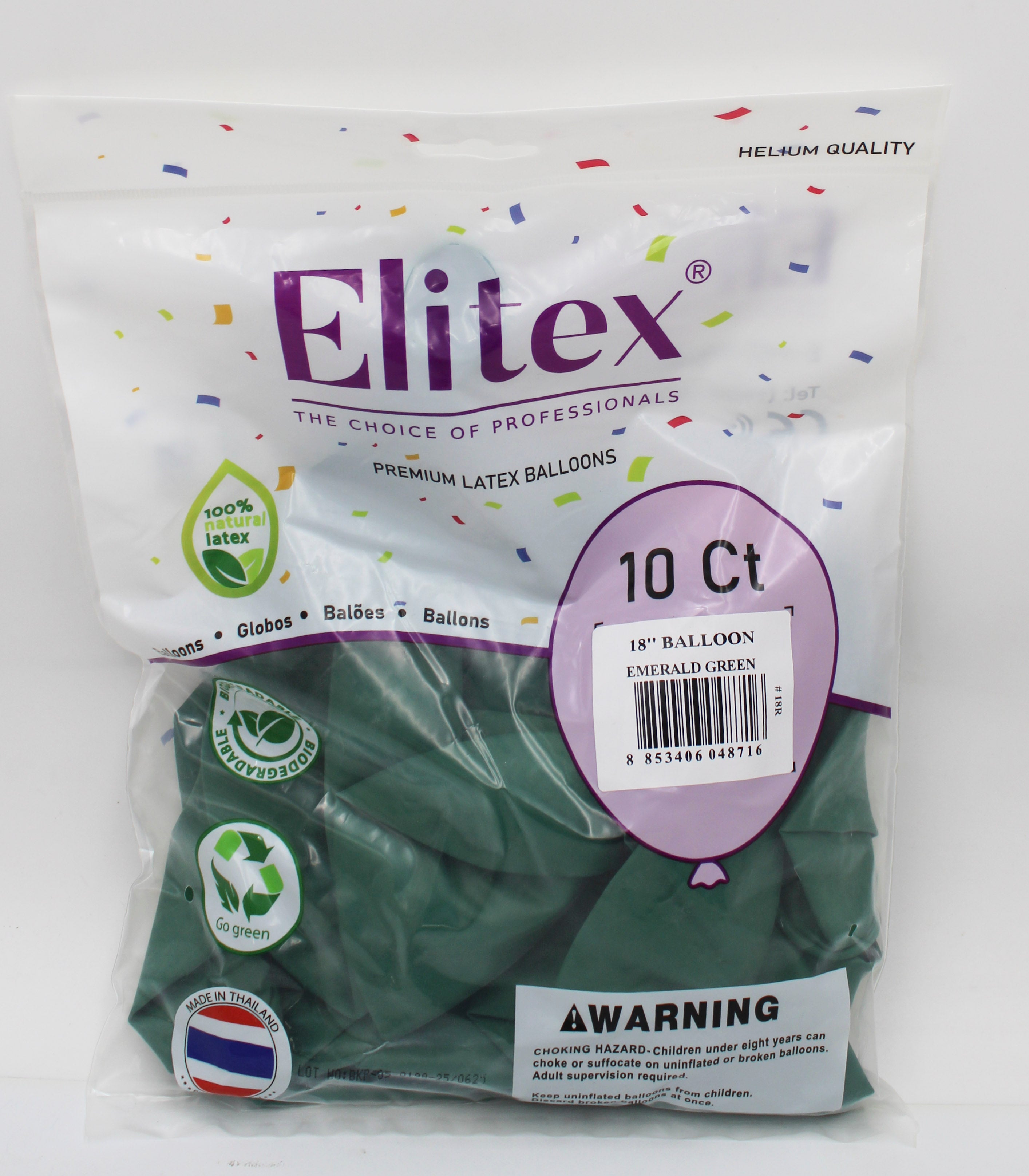 ELITEX 18" EMERALD GREEN ROUND BALLOON, 10 PACK