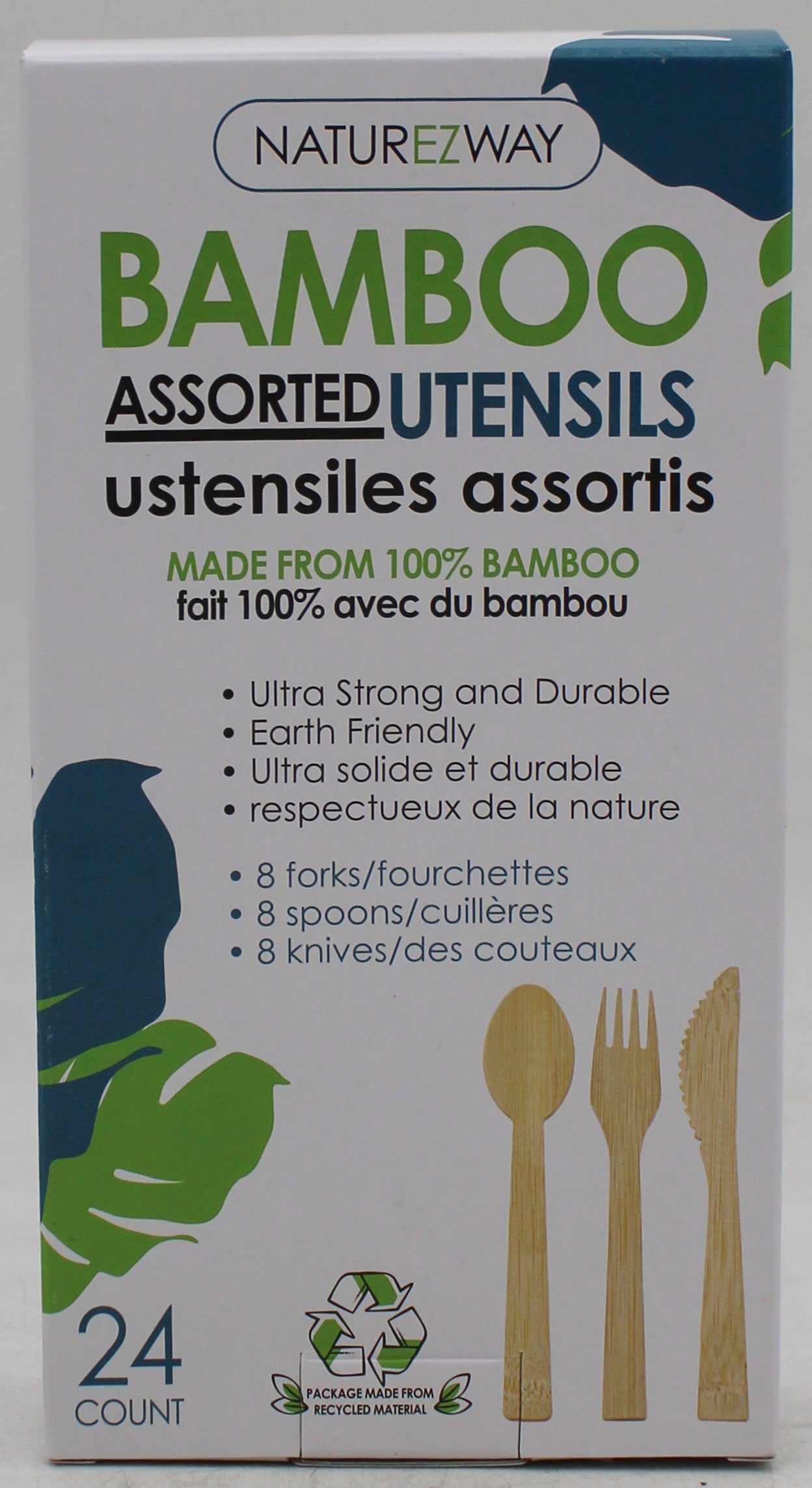 NATUREZWAY 24CT BAMBOO DISPOSABLE ASST UTENSILS (FORKS, SPOONS, KNIVES)