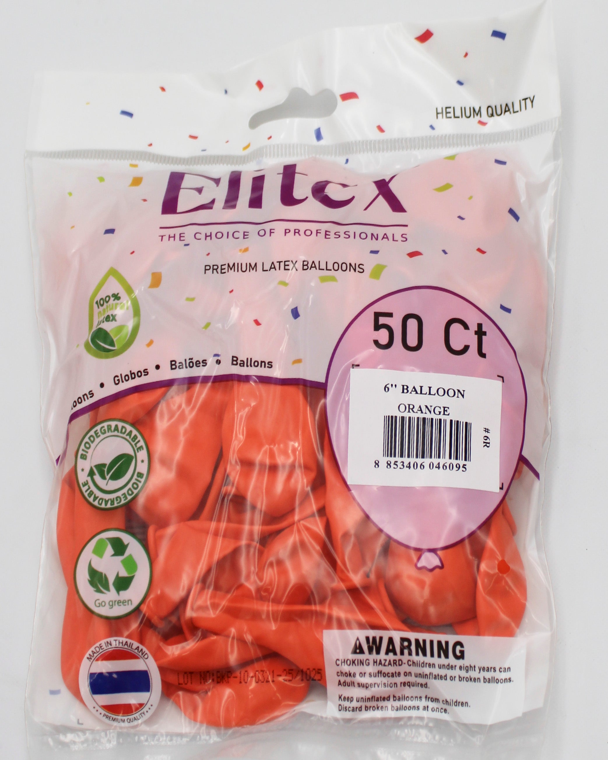 ELITEX 6" ORANGE ROUND BALLOON, 50 PACK