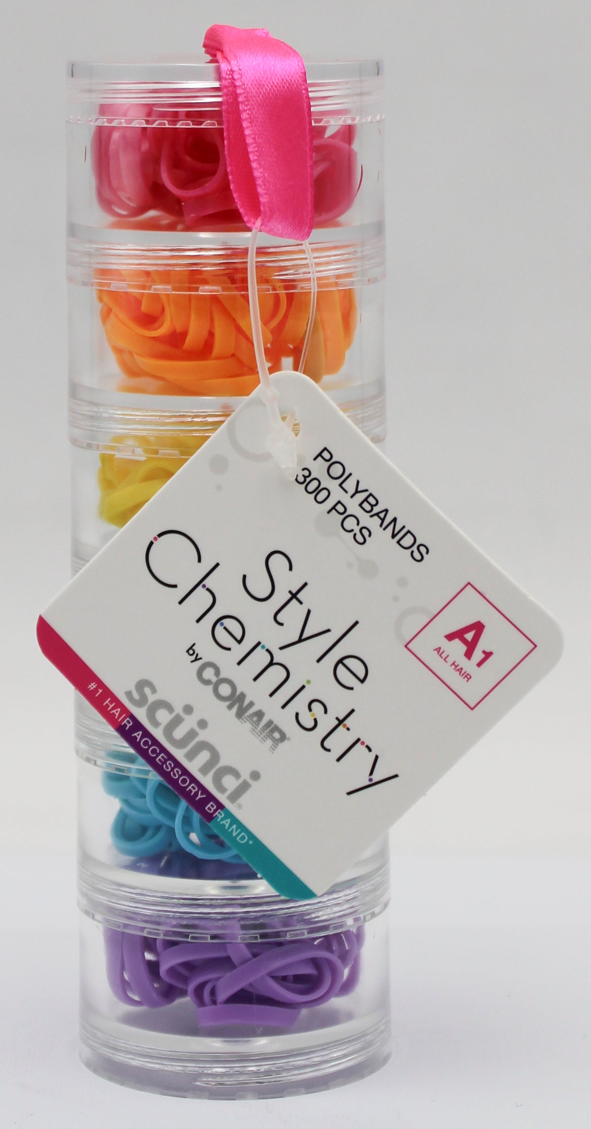 SCUNCI 300CT POLYBANDS ASSORTED COLORS IN JAR NI