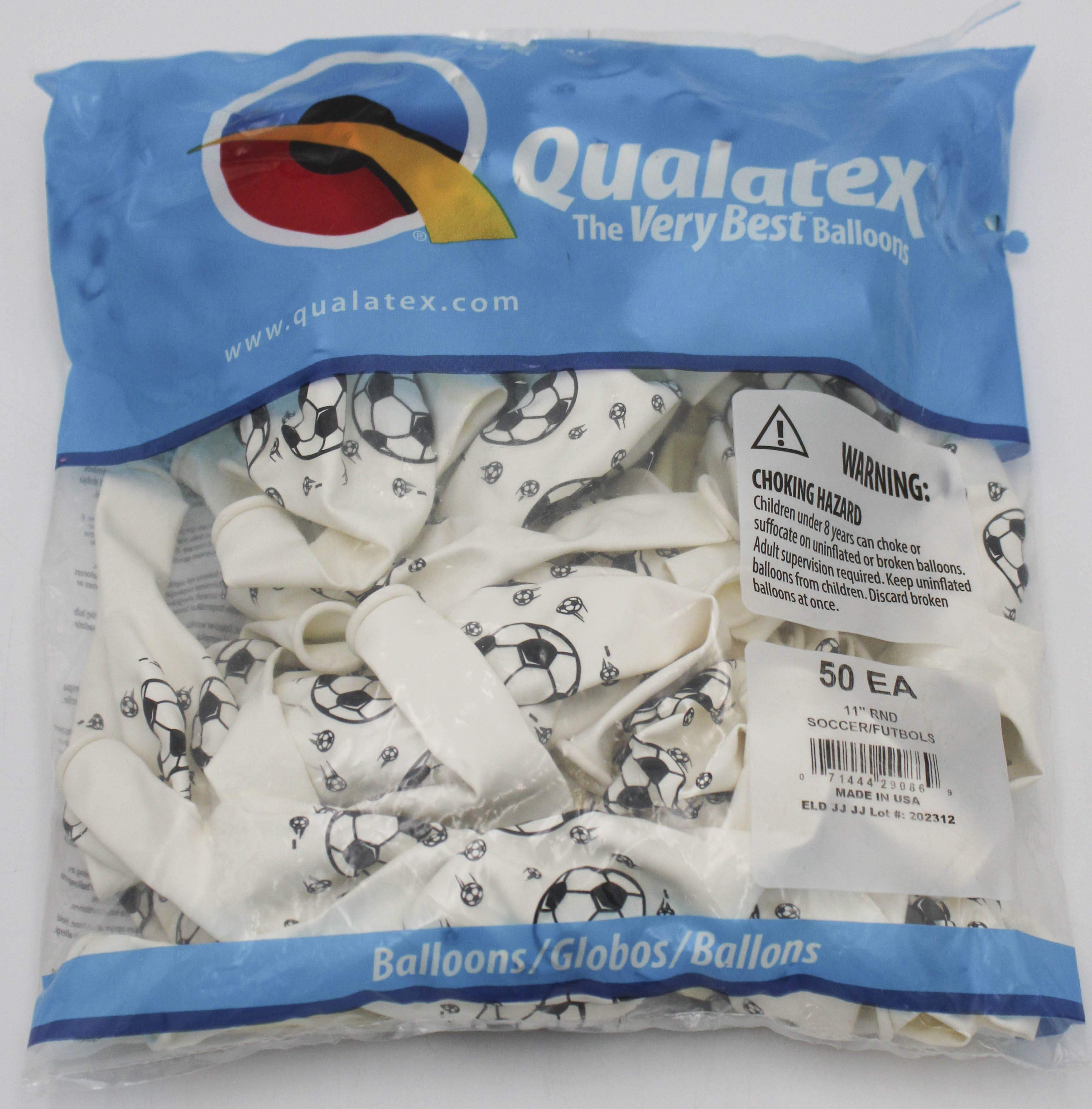 11" ROUND QX LATEX BALLOON WHITE 50CT SOCCER/FUTBOLS