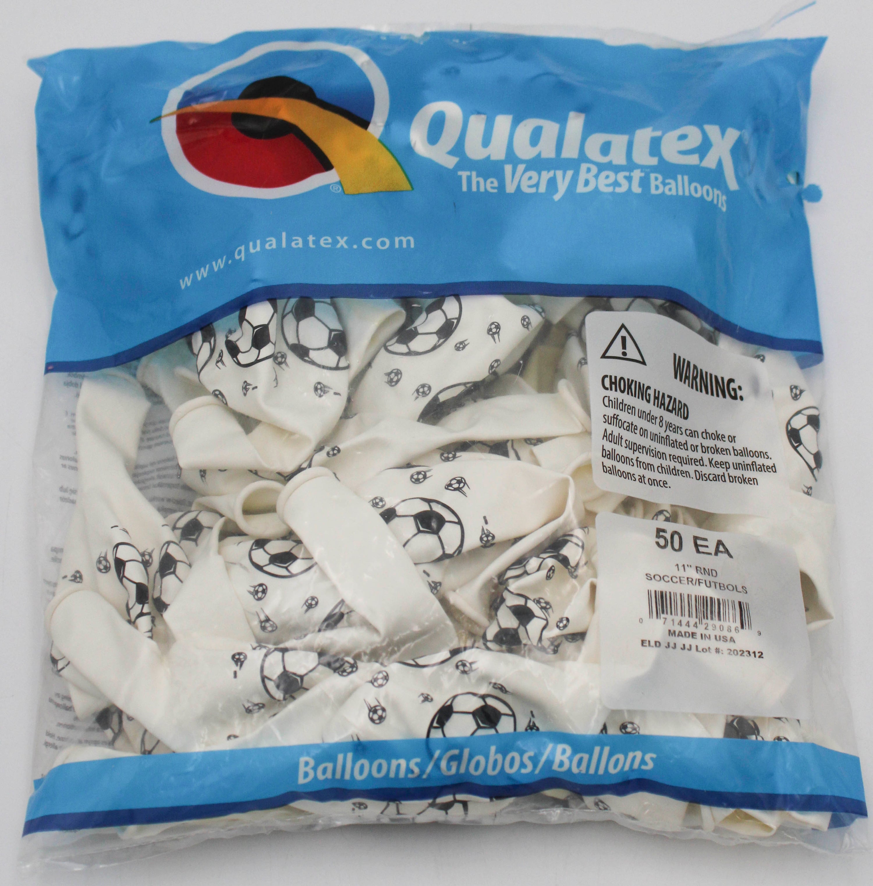 11" ROUND QX LATEX BALLOON WHITE 50CT SOCCER/FUTBOLS