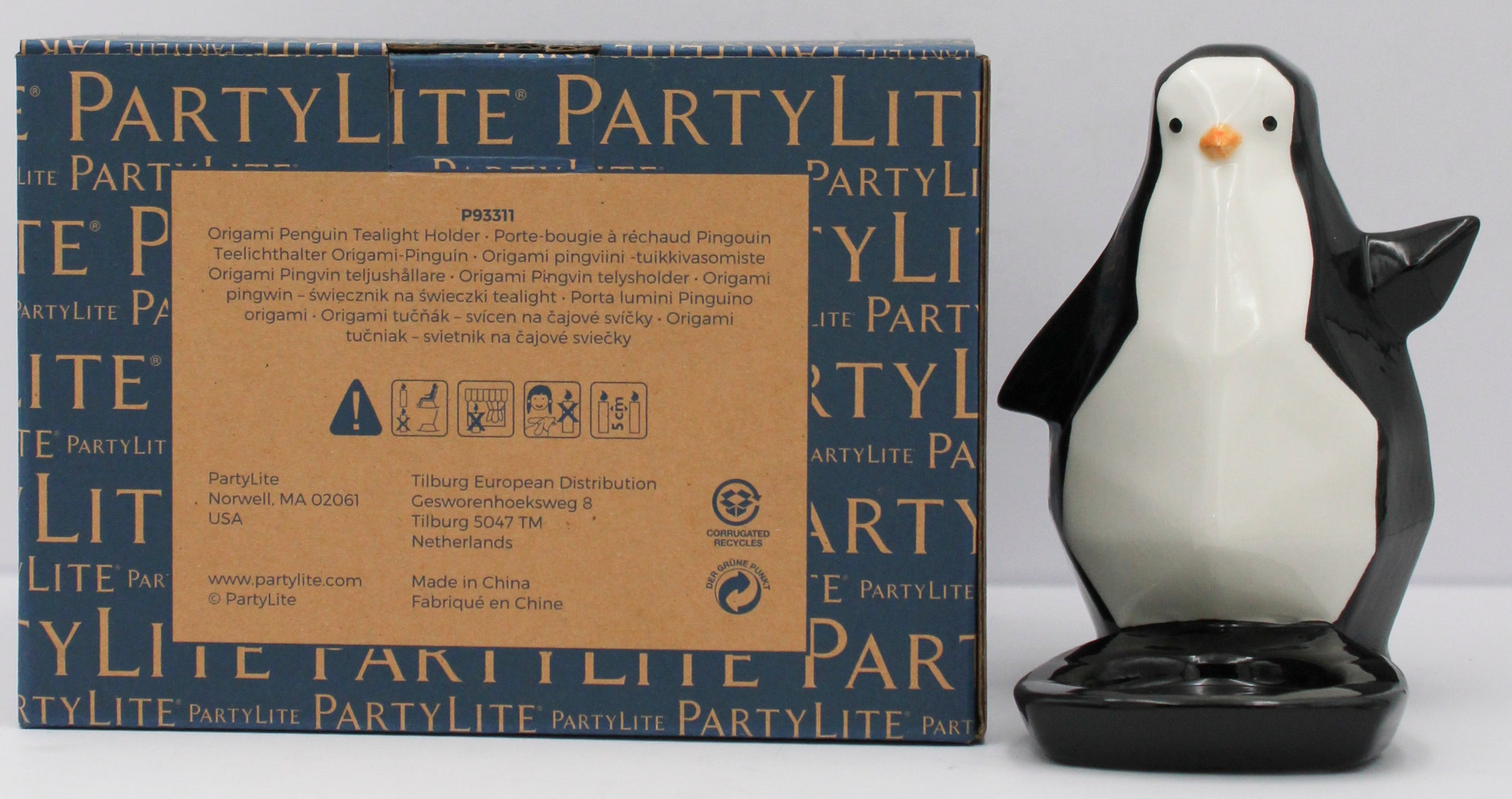 PARTYLITE ORIGAMI PENGUIN TEALIGHT HOLDER 5"W x 4 1/2"H