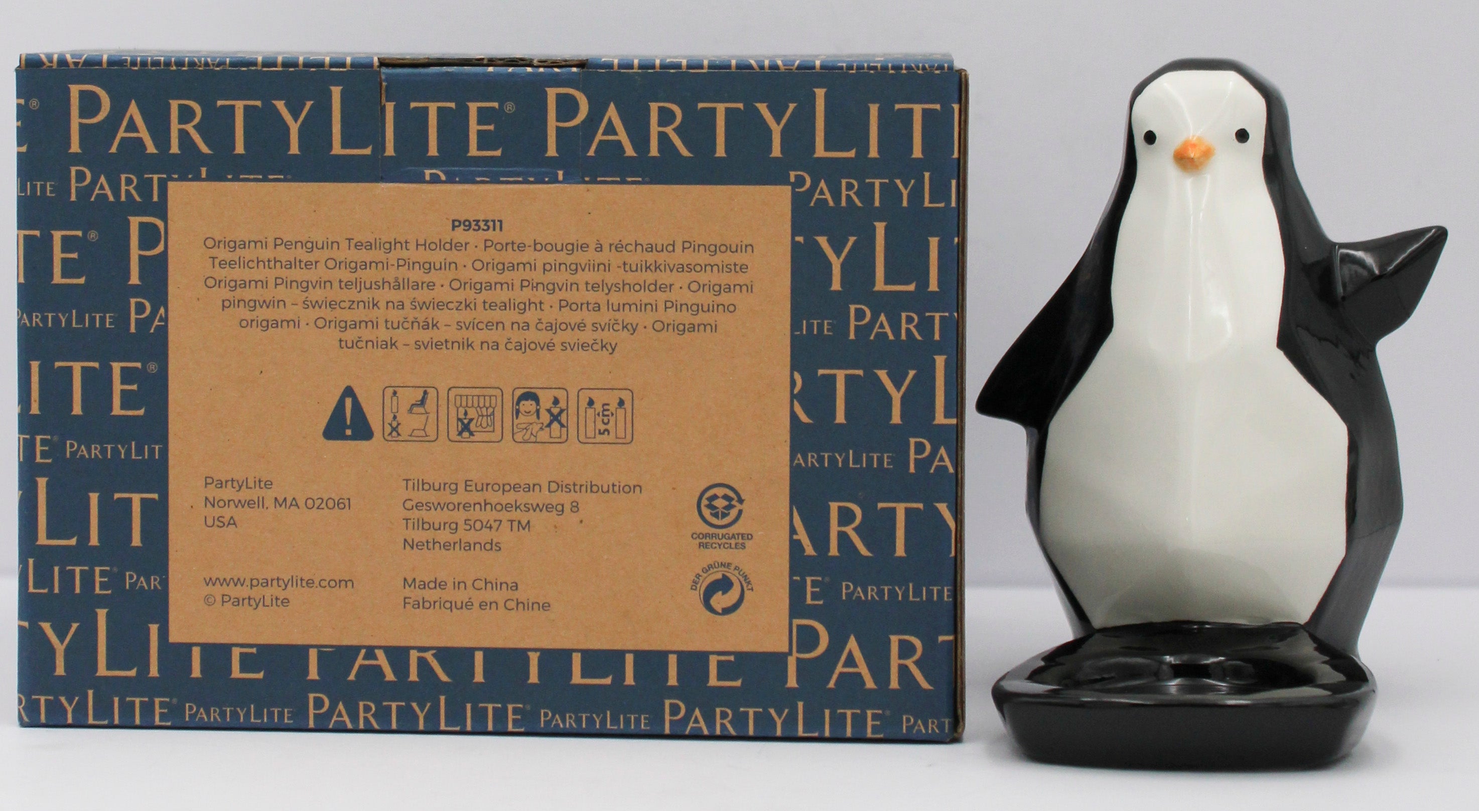 PARTYLITE ORIGAMI PENGUIN TEALIGHT HOLDER 5"W x 4 1/2"H