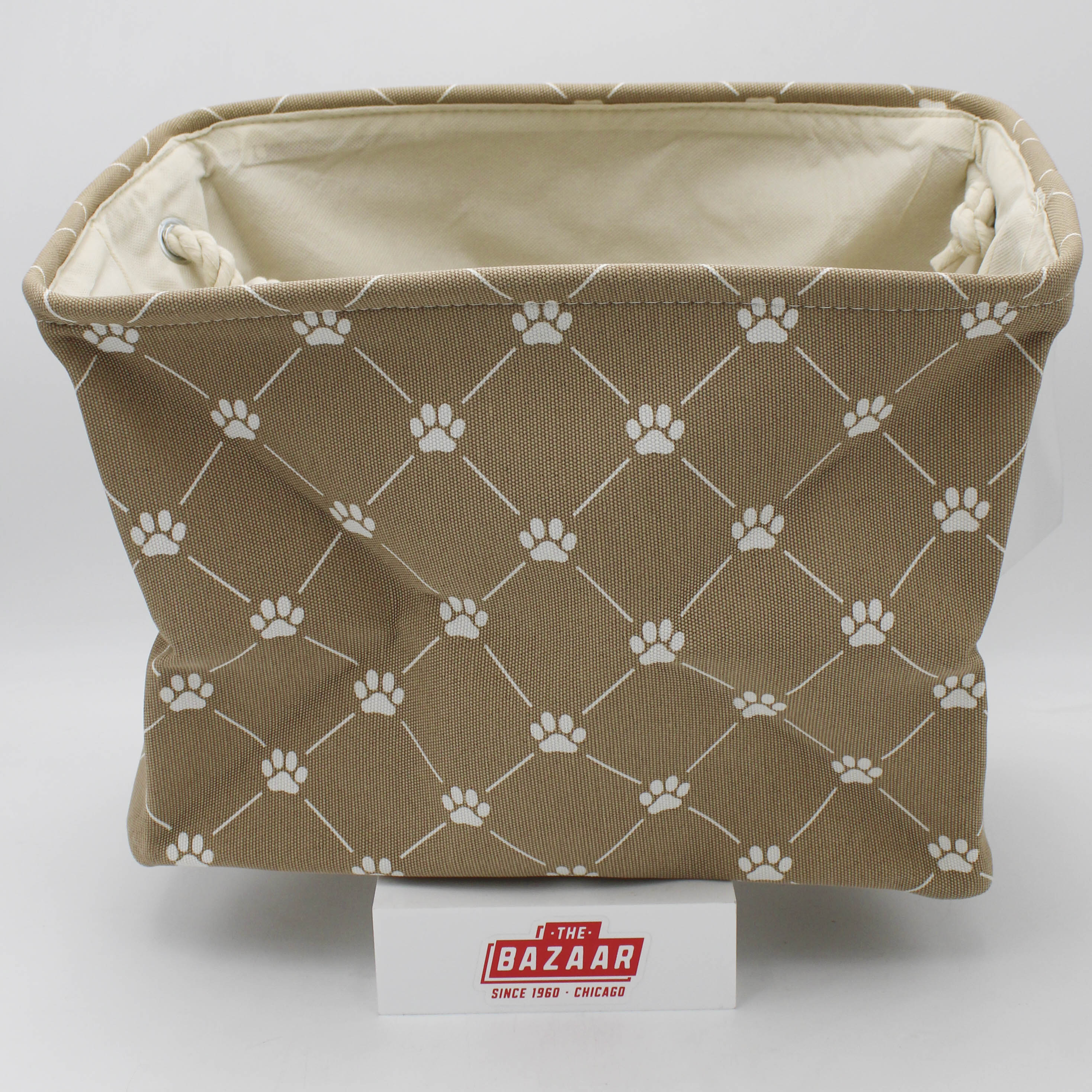 POLYESTER PET BIN TRELLIS PAW TAUPE RECTANGLE MEDIUM 16x10x12