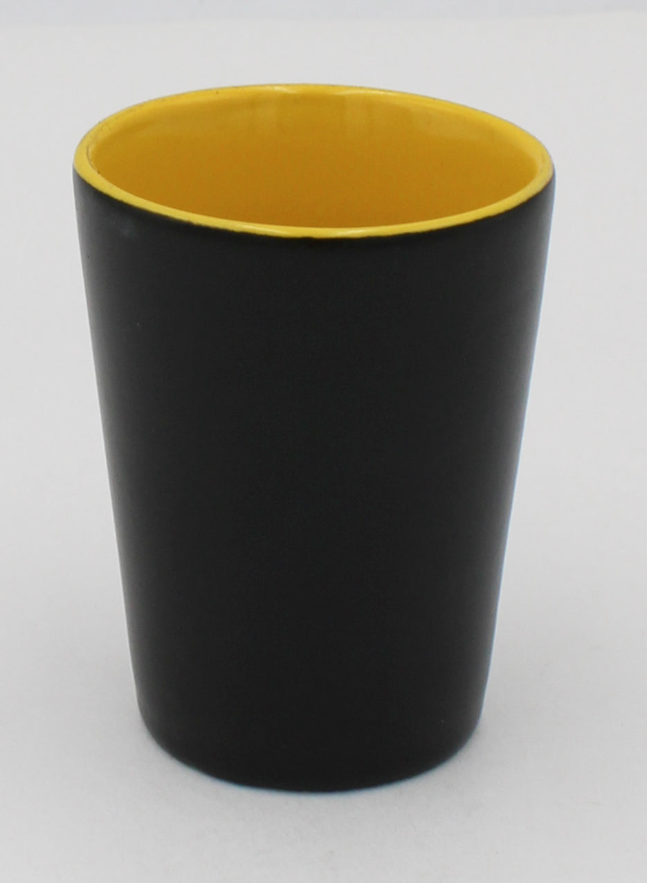 2OZ CERAMIC SHOT GLASS, MATTE, BLACK - INNER COLOR GOLD