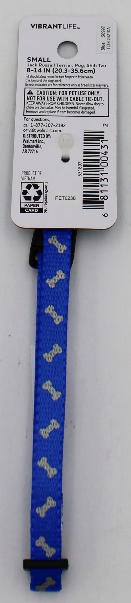 VIBRANT LIFE  SMALL REFLECTIVE BONES COLLAR BLUE