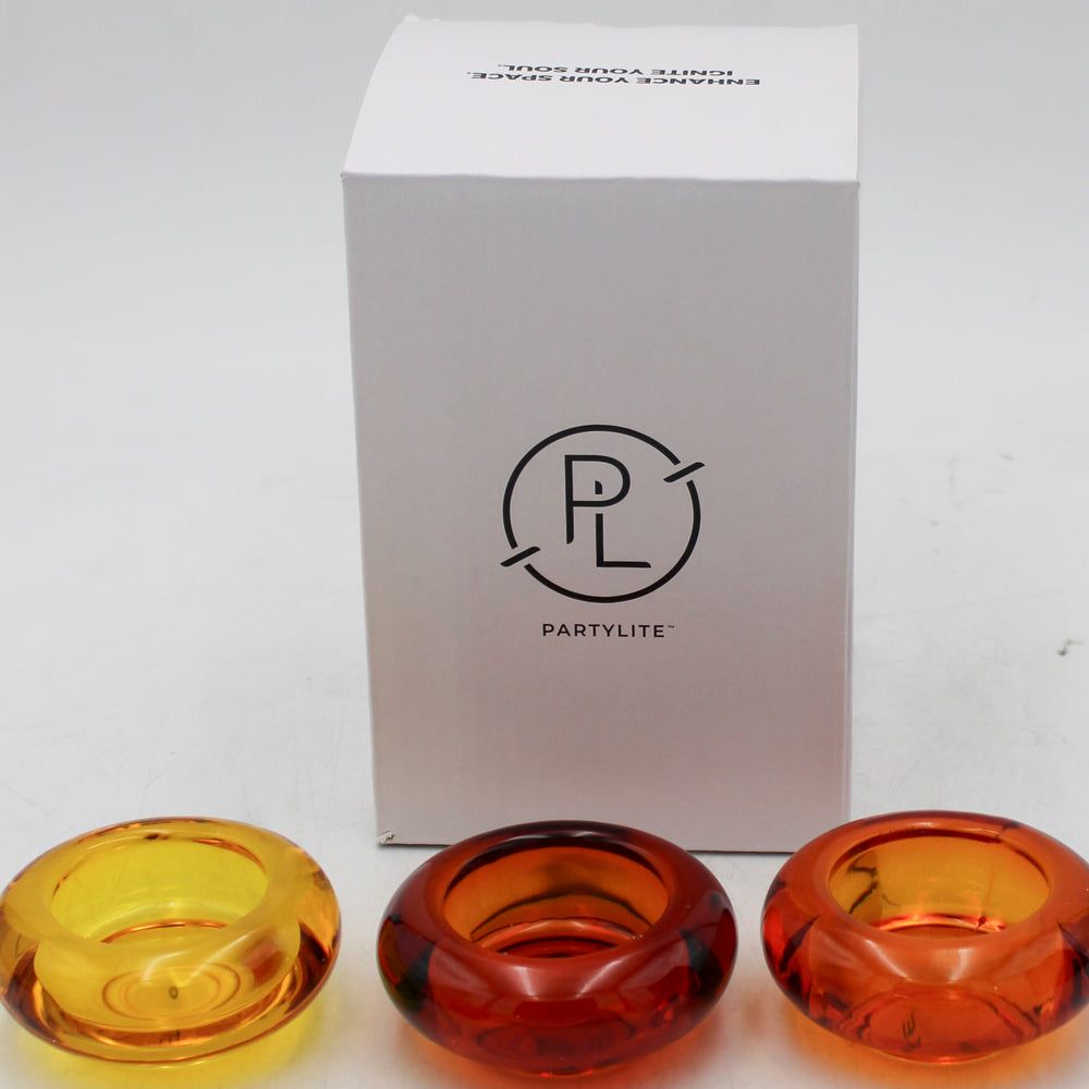 PARTYLITE GOLDEN HONEY TEALIGHT HOLDER SMALL TRIO 3ct
