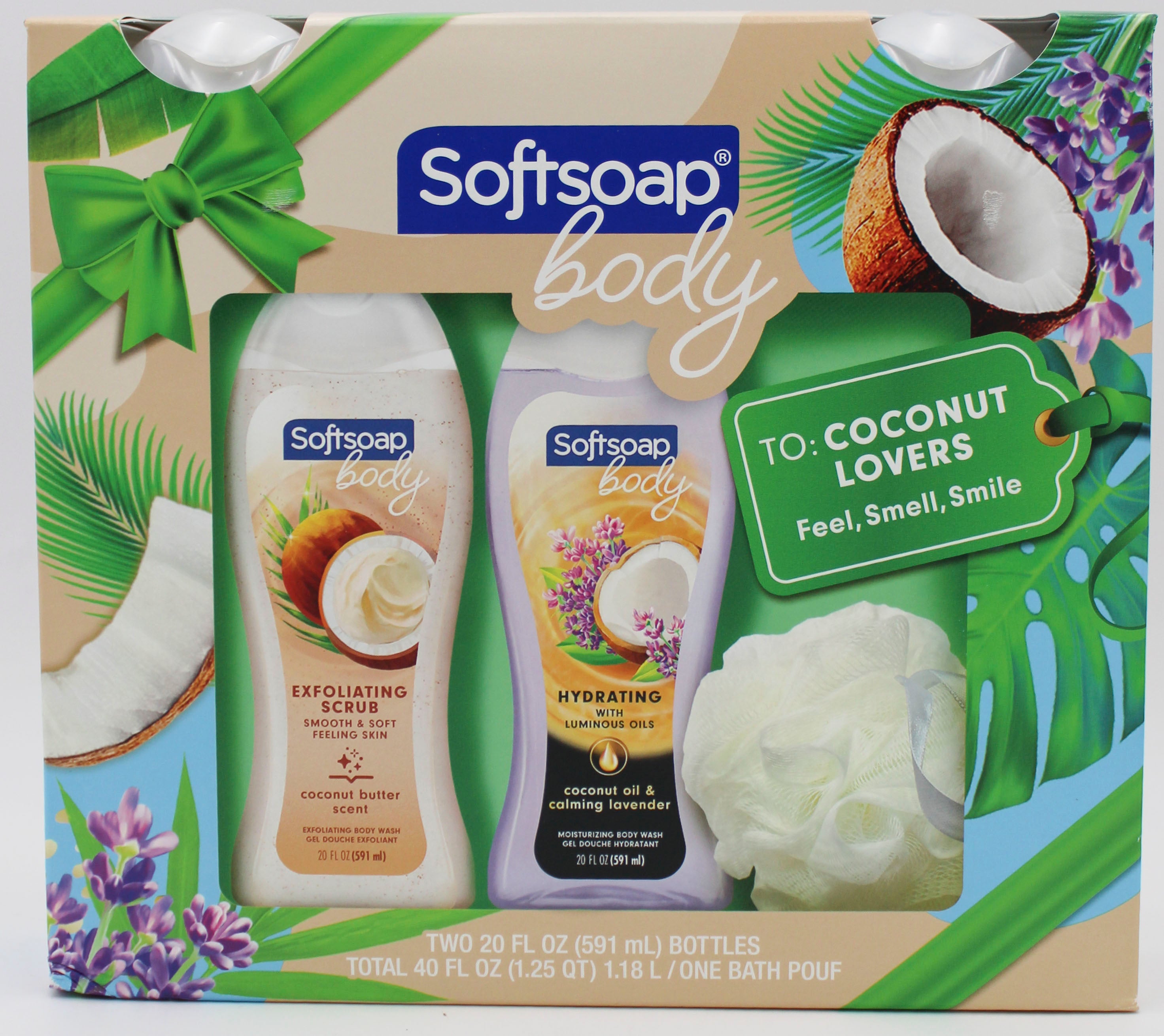 SOFTSOAP BODY WASH COCONUT GIFT SET 2ct 20floz W/ LOOFAH NI