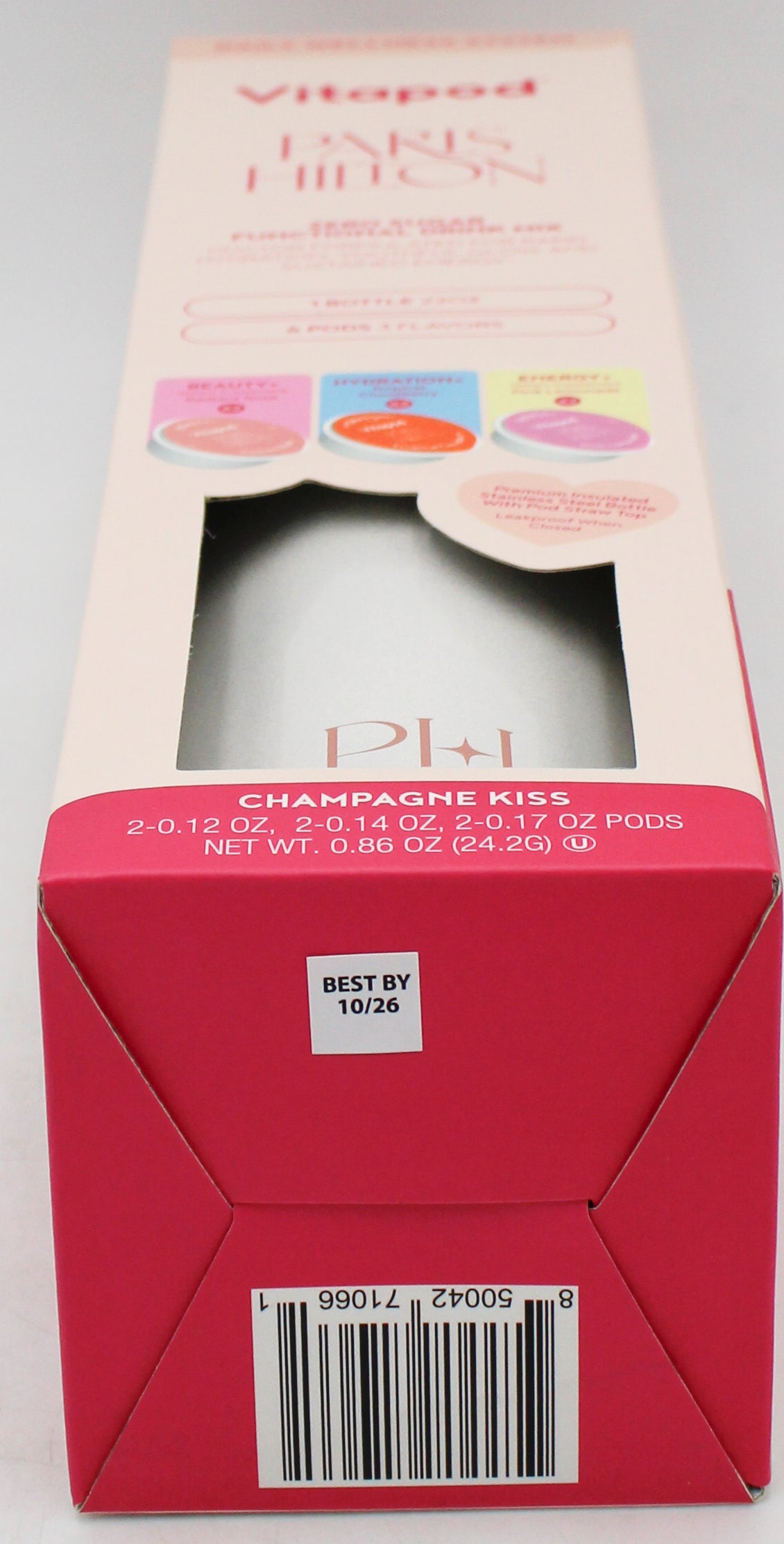 PARIS HILTON 22OZ HYDRATION BOTTLE W/ STRAW + 6 VITAPODS SYSTEM - CREAM EXP-09/2026