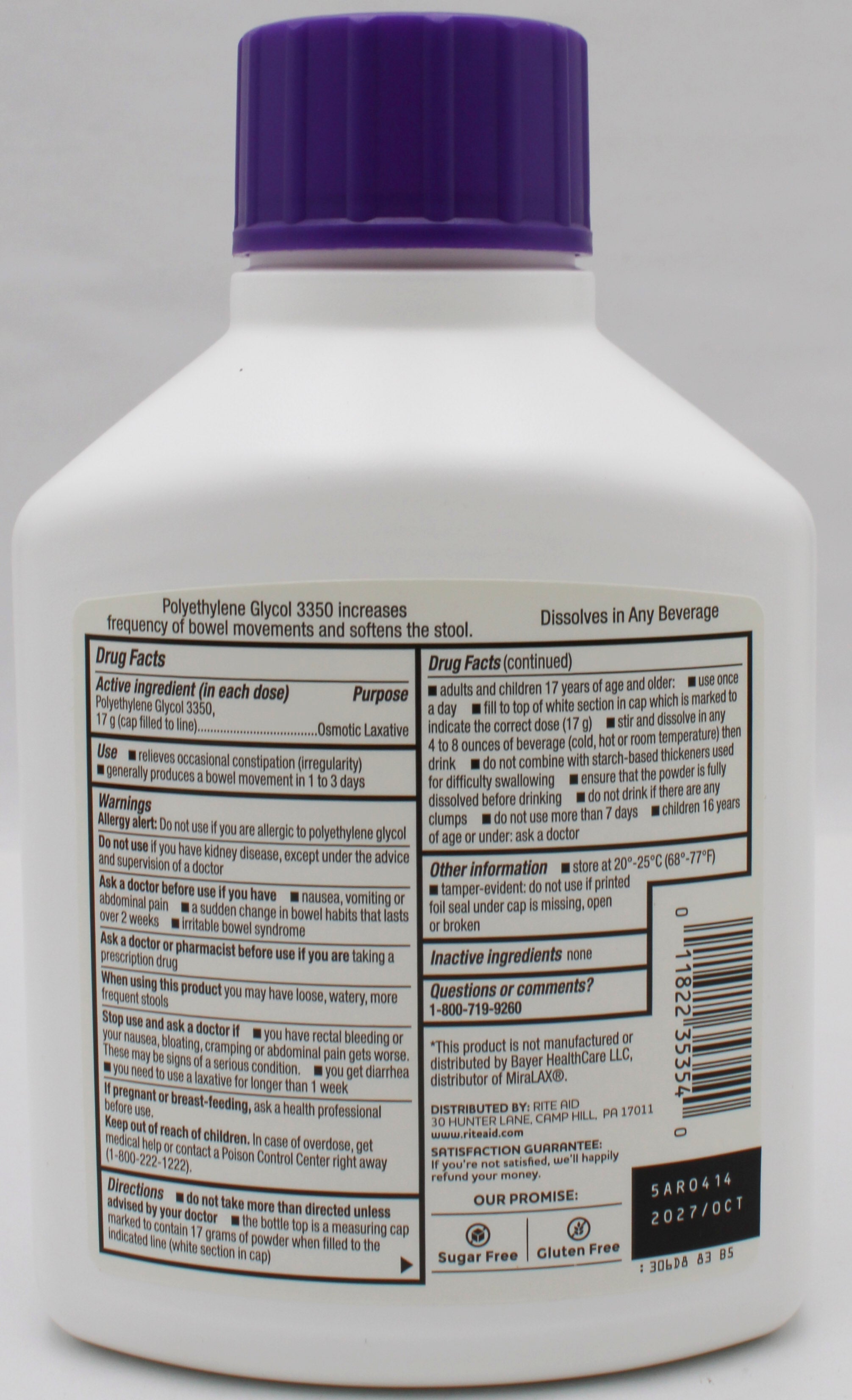 RITE AID LAXATIVE POWDER 30 DOSES 17.9oz EXP 10/31/2027 COMPARES TO MiraLax