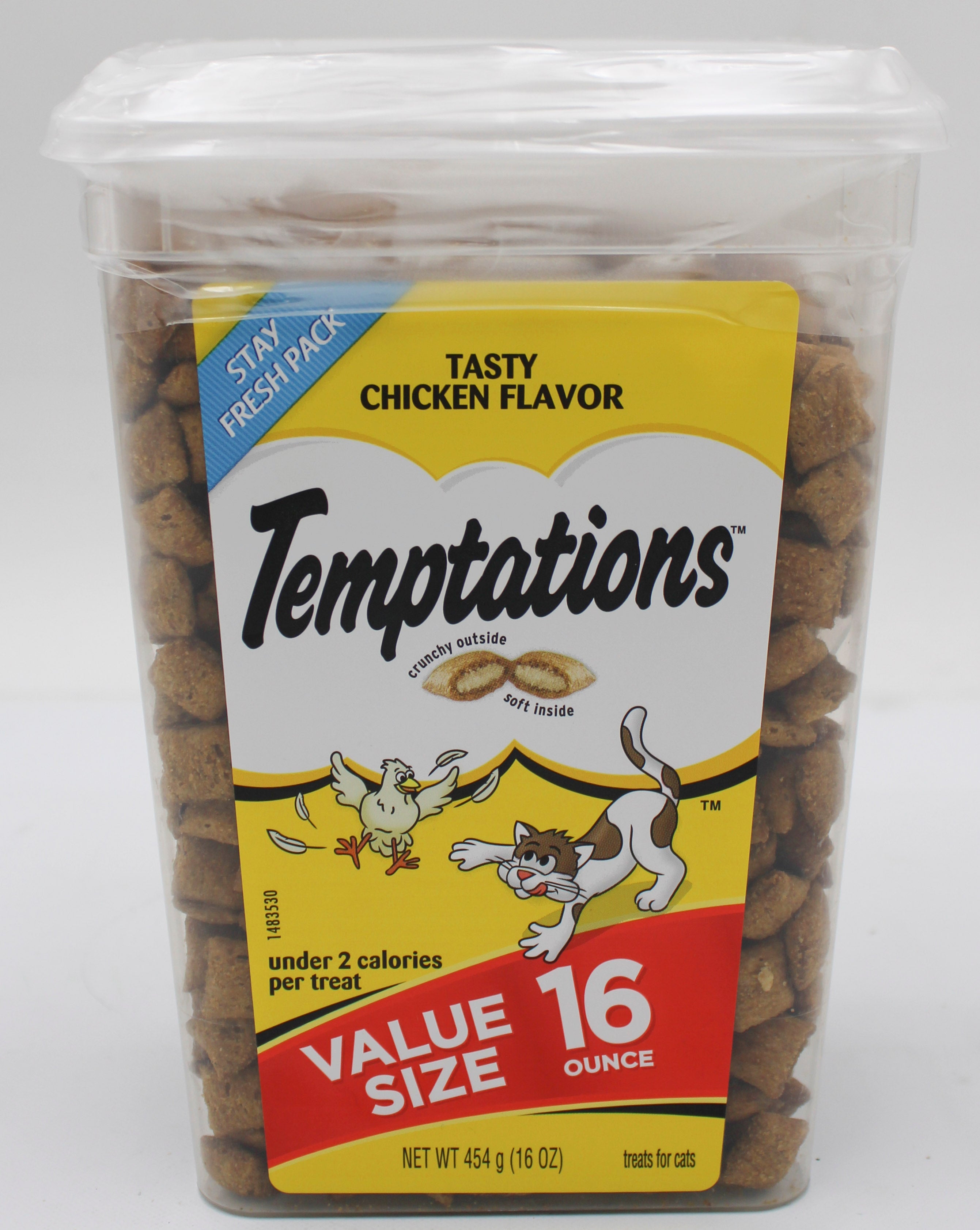 TEMPTATIONS CLASSIC TASTY CHICKEN FLAVOR CRUNCHY AND SOFT TREATS FOR CATS 16 OZ TUB BB 2/28/2027