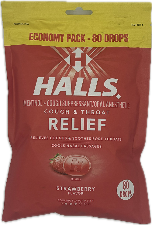 HALLS STRAWBERRY 80CT DROPS ECONOMY BAG BB 9/22/2025