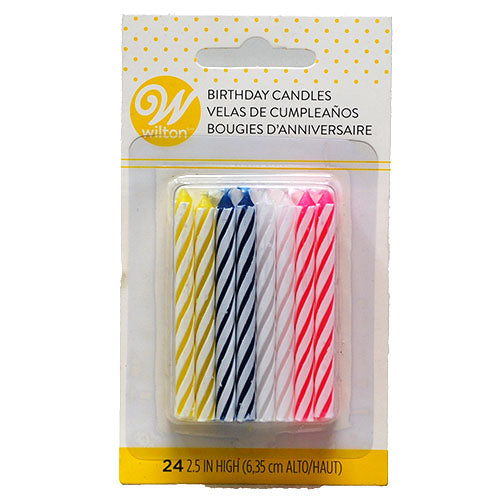 WILTON B'DAY CANDLE 2.5"/24CT-ASST