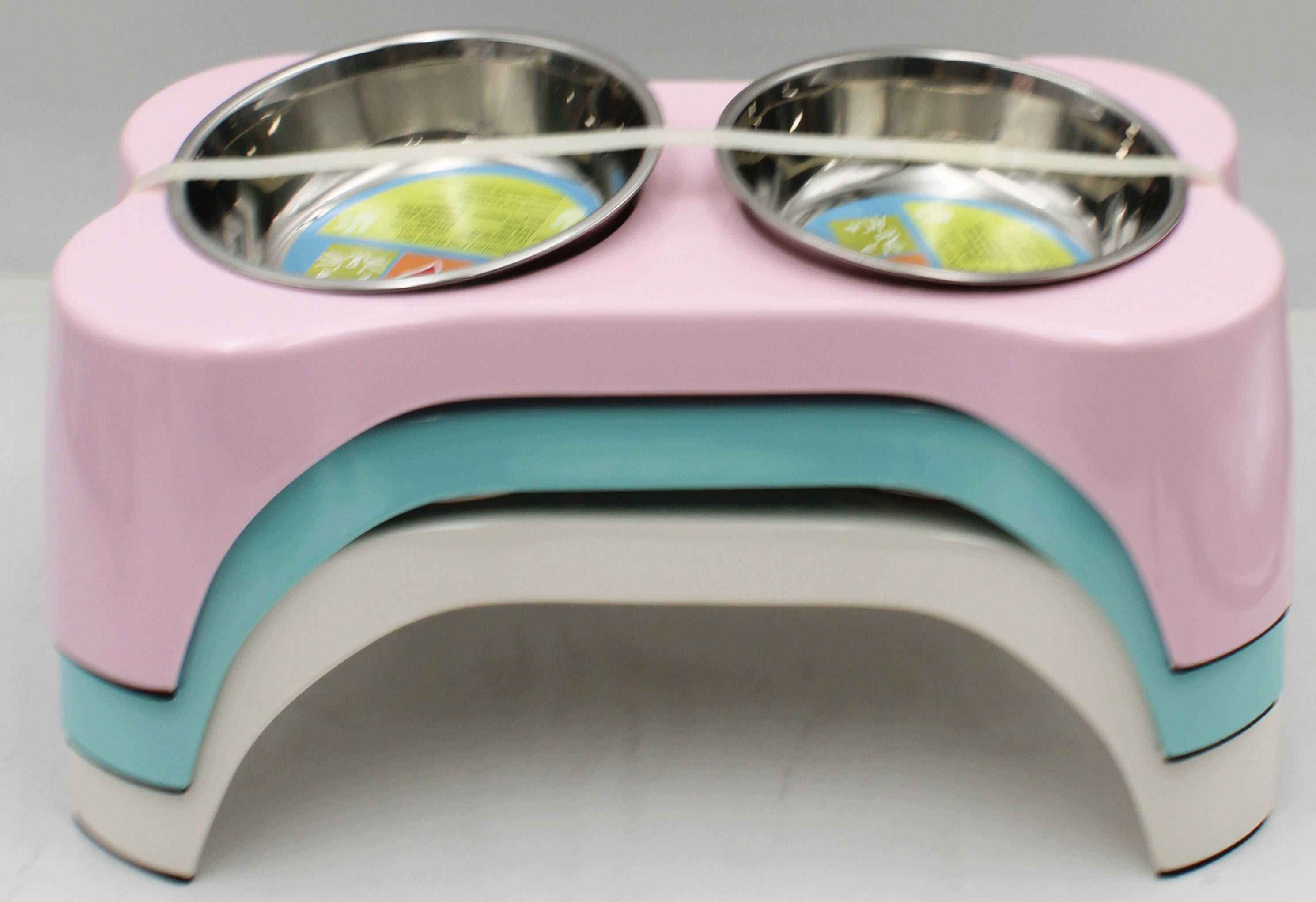 GIBSON HOME BOW WOW MEOW 3pc ELEVATED PET BOWL SET ASST. COLORS NI