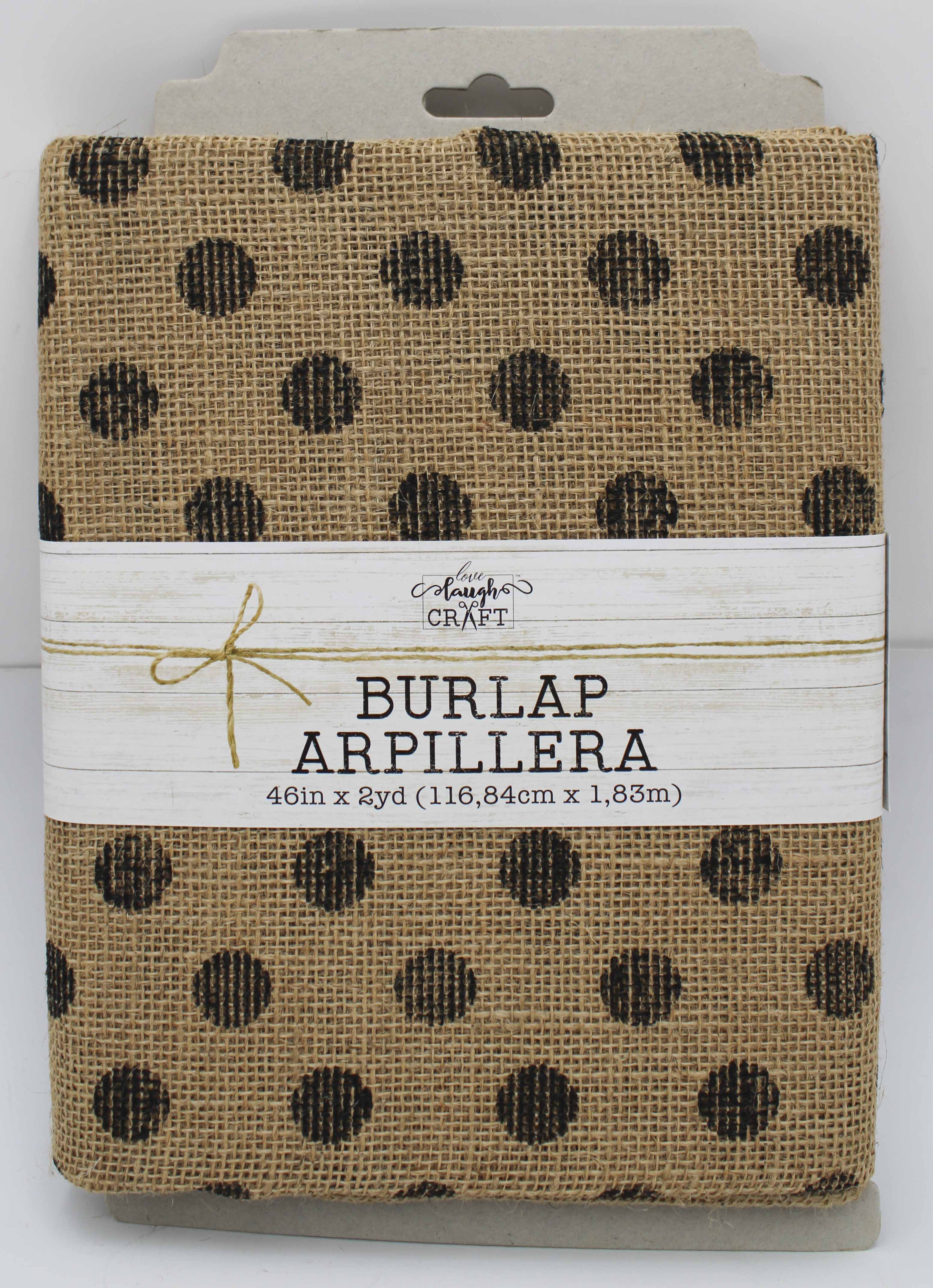 Natural Precut Fabric 2yd x 46in Black Screenprint Dots