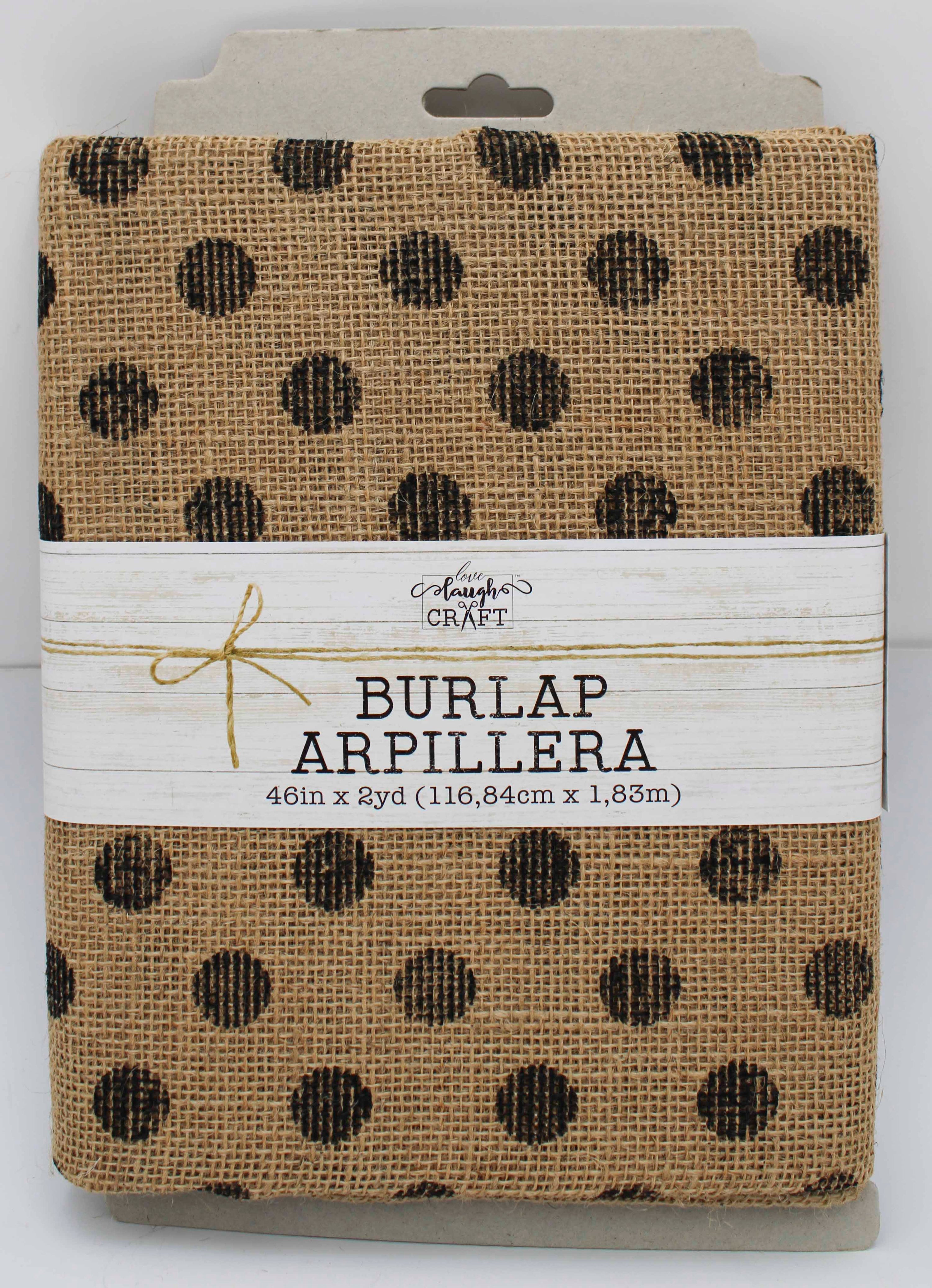 Natural Precut Fabric 2yd x 46in Black Screenprint Dots