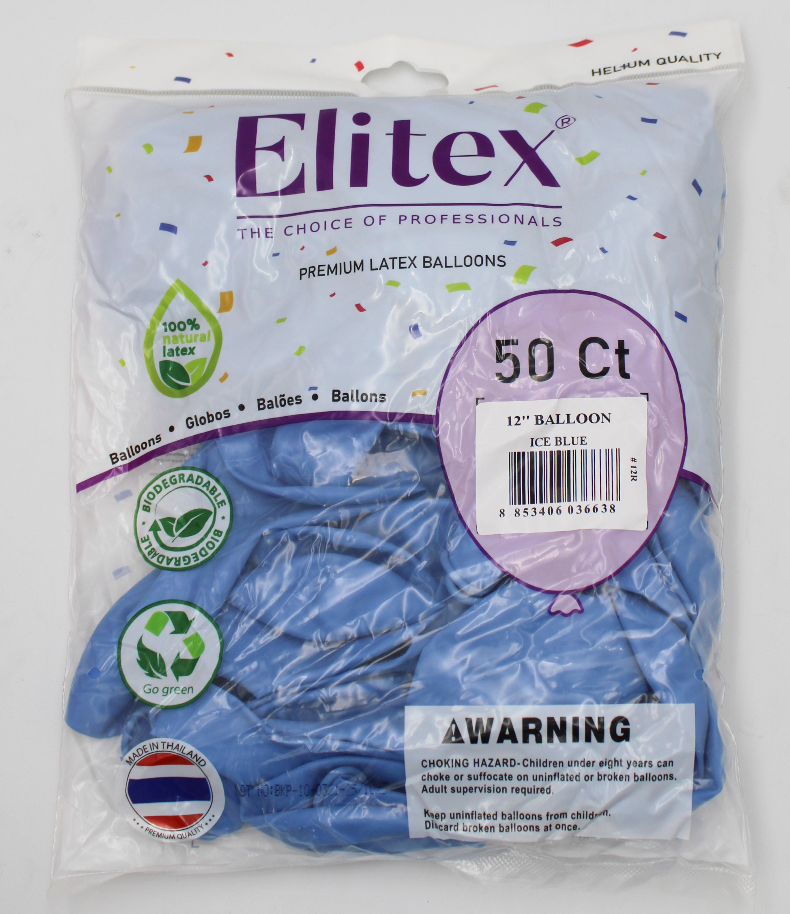 ELITEX 12" ICE BLUE ROUND BALLOON, 50 PACK