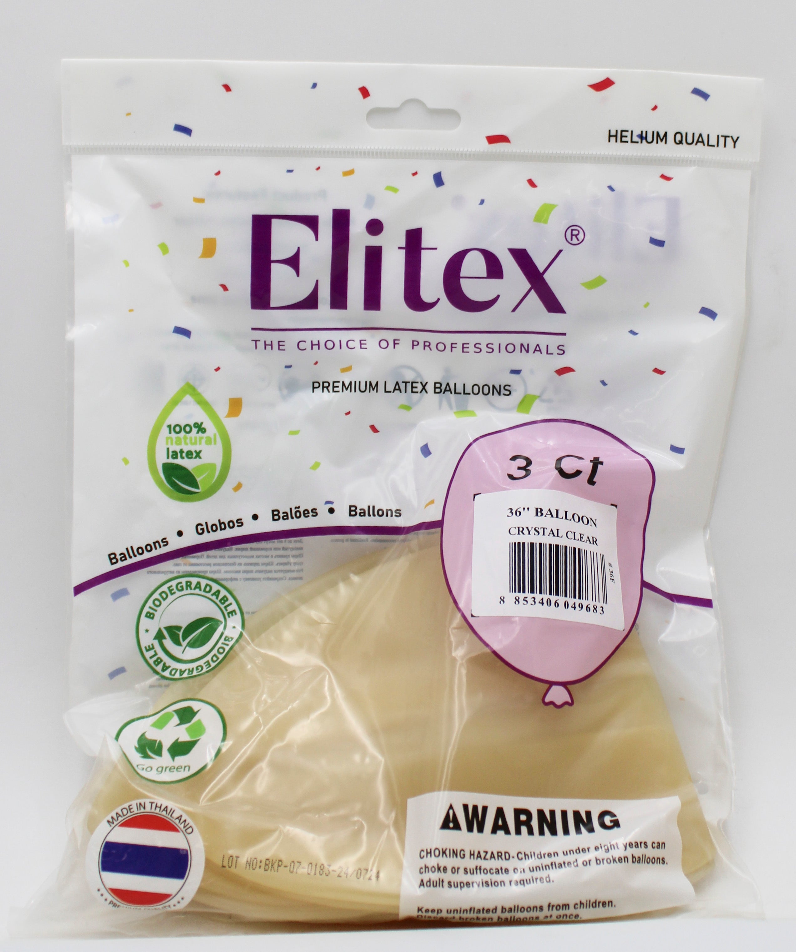 ELITEX 36" CRYSTAL CLEAR ROUND BALLOON, 3 PACK