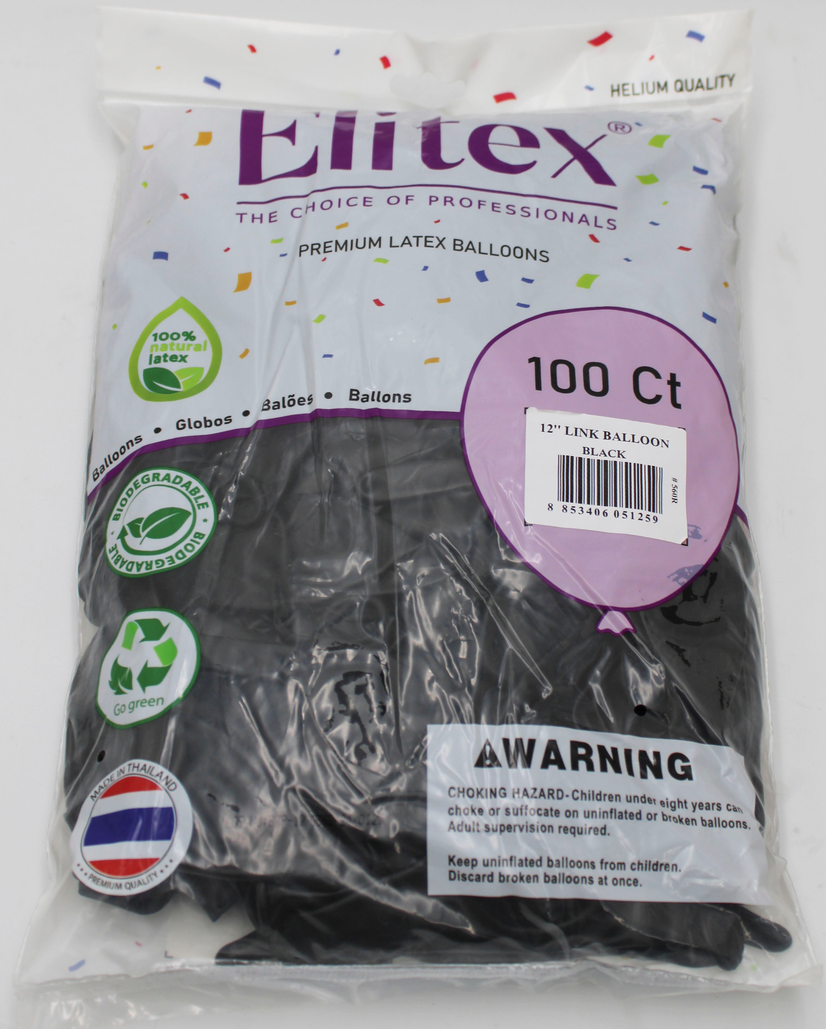ELITEX 12" BLACK LINK BALLOON, 100 PACK