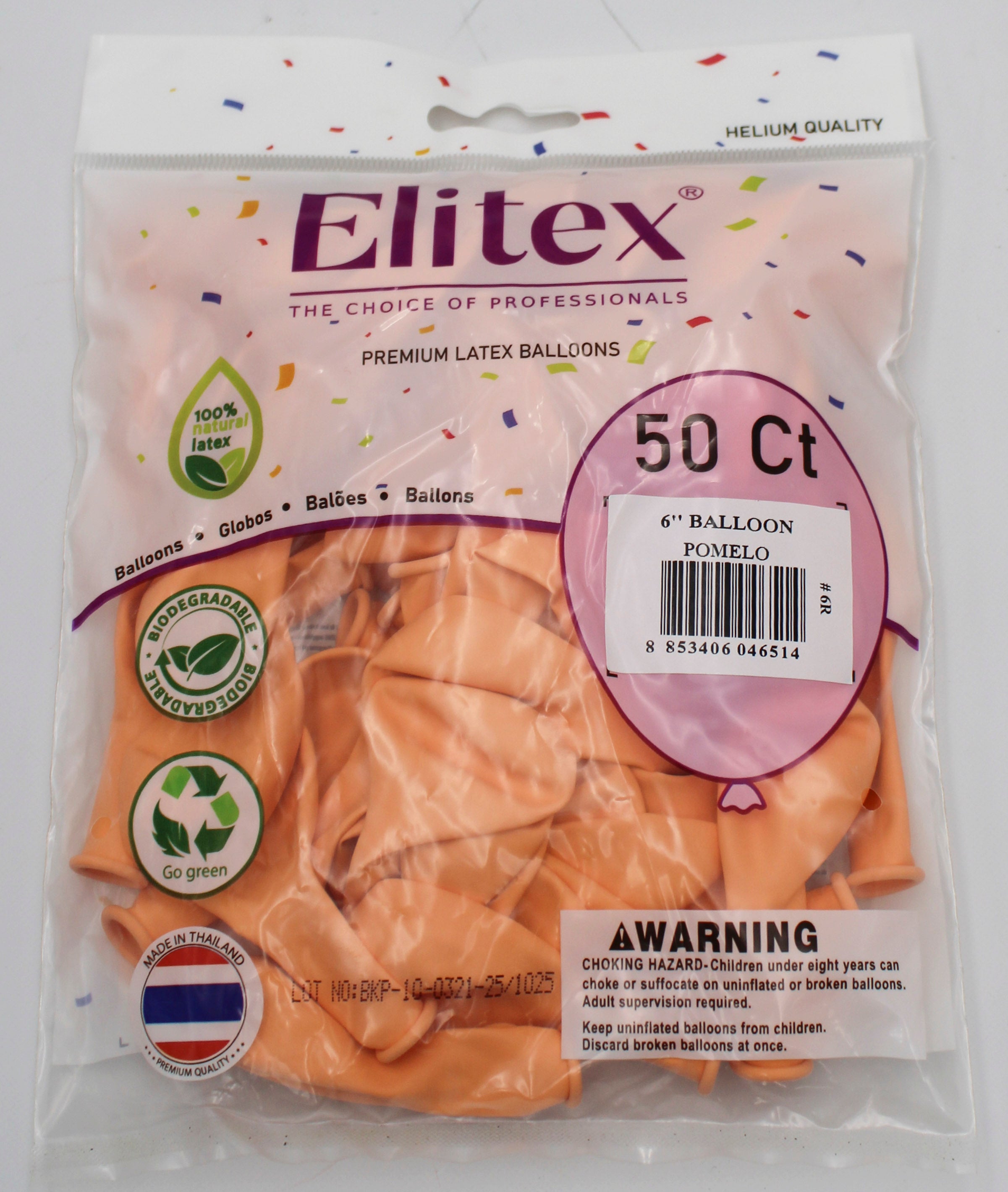 ELITEX 6" SMOOTHIE POMELO ROUND BALLOON, 50 PACK