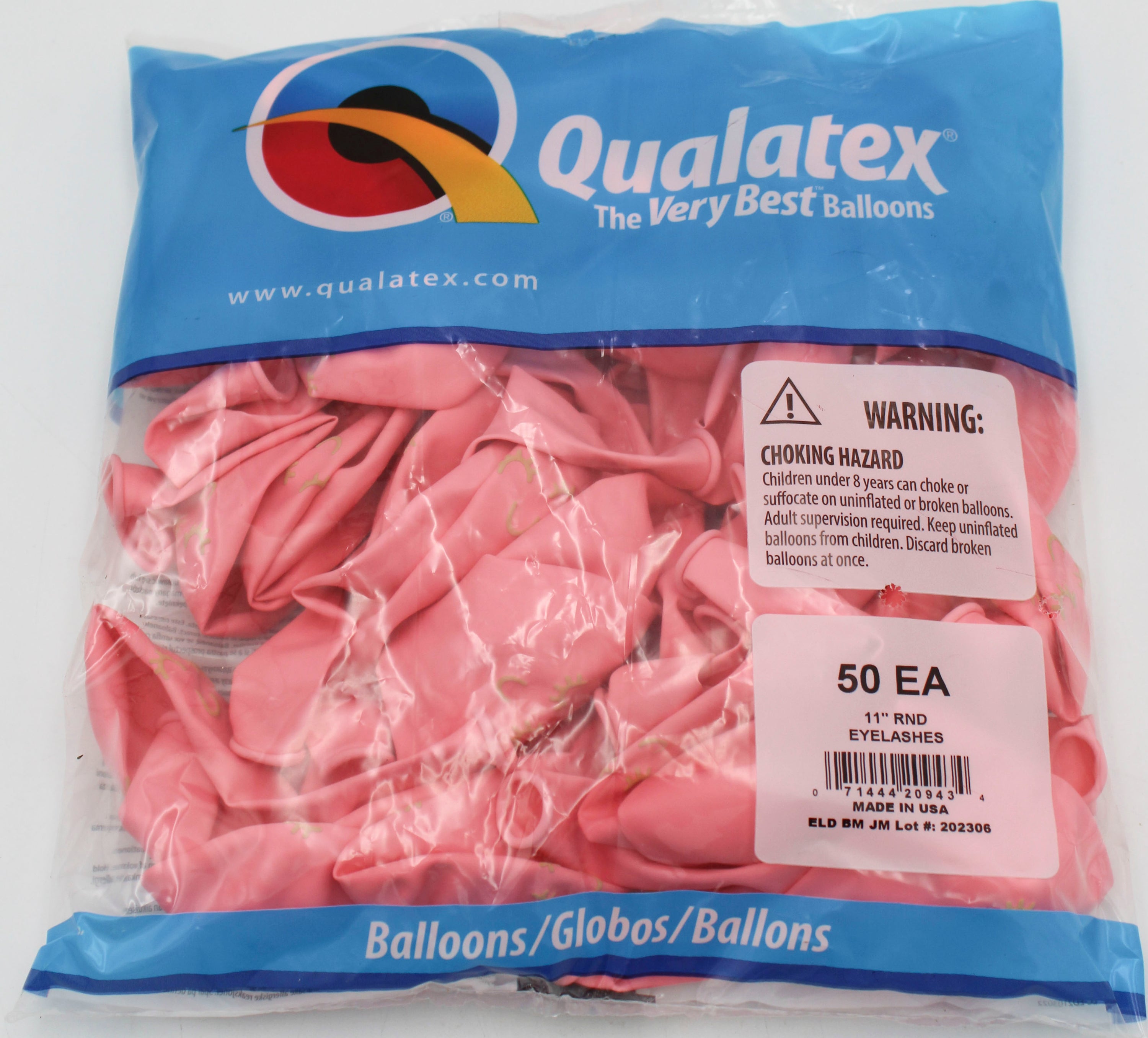 11" ROUND QX LATEX BALLOON PINK 50CT EYELASHES