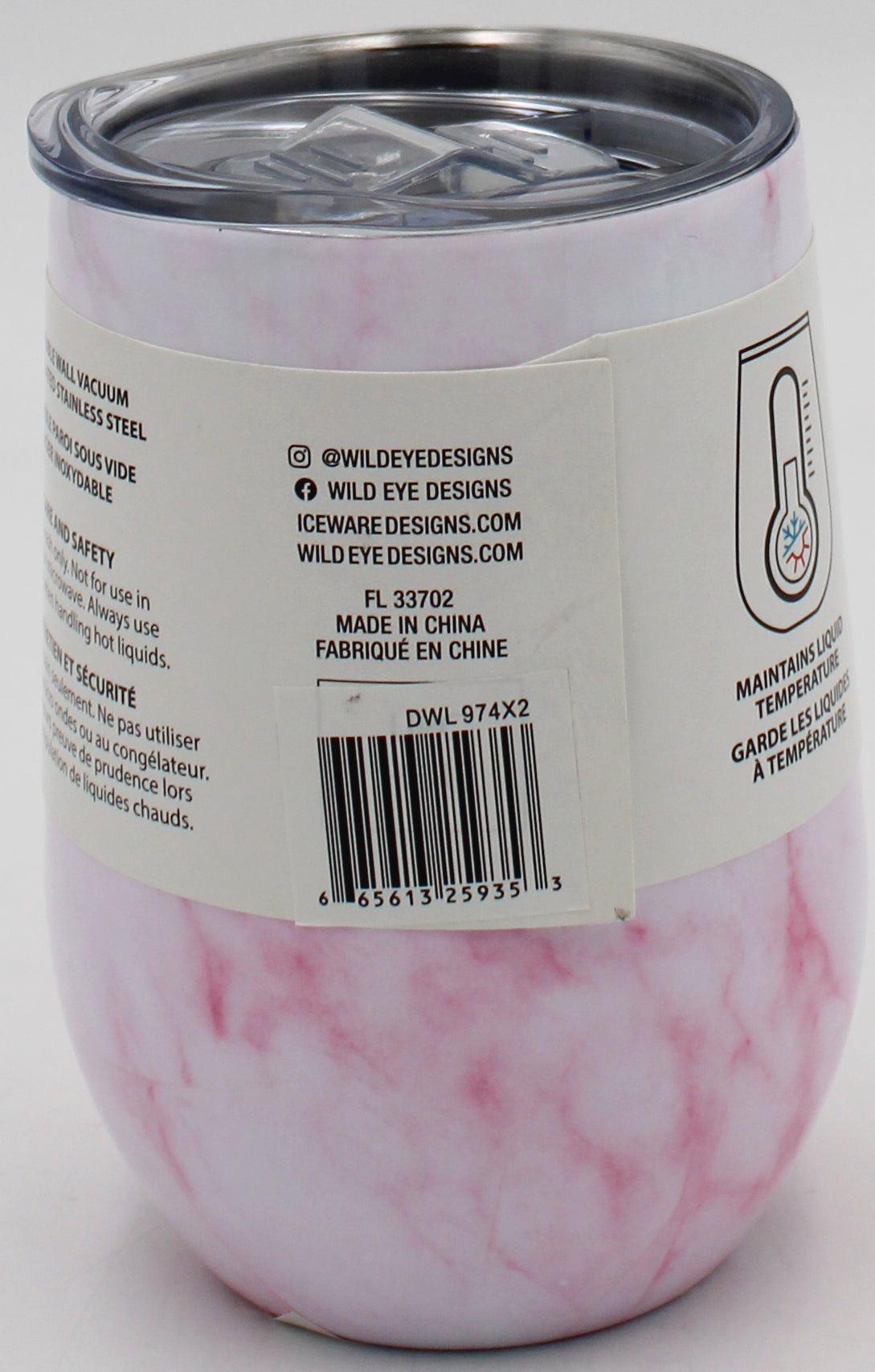 14oz DOUBLE WALL STEMLESS WINE CUP - PINK MARBLE