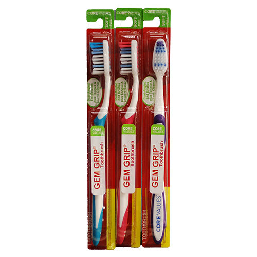 CORE VALUES GEM GRIP SINGLE TOOTHBRUSH SOFT ASST COLORS