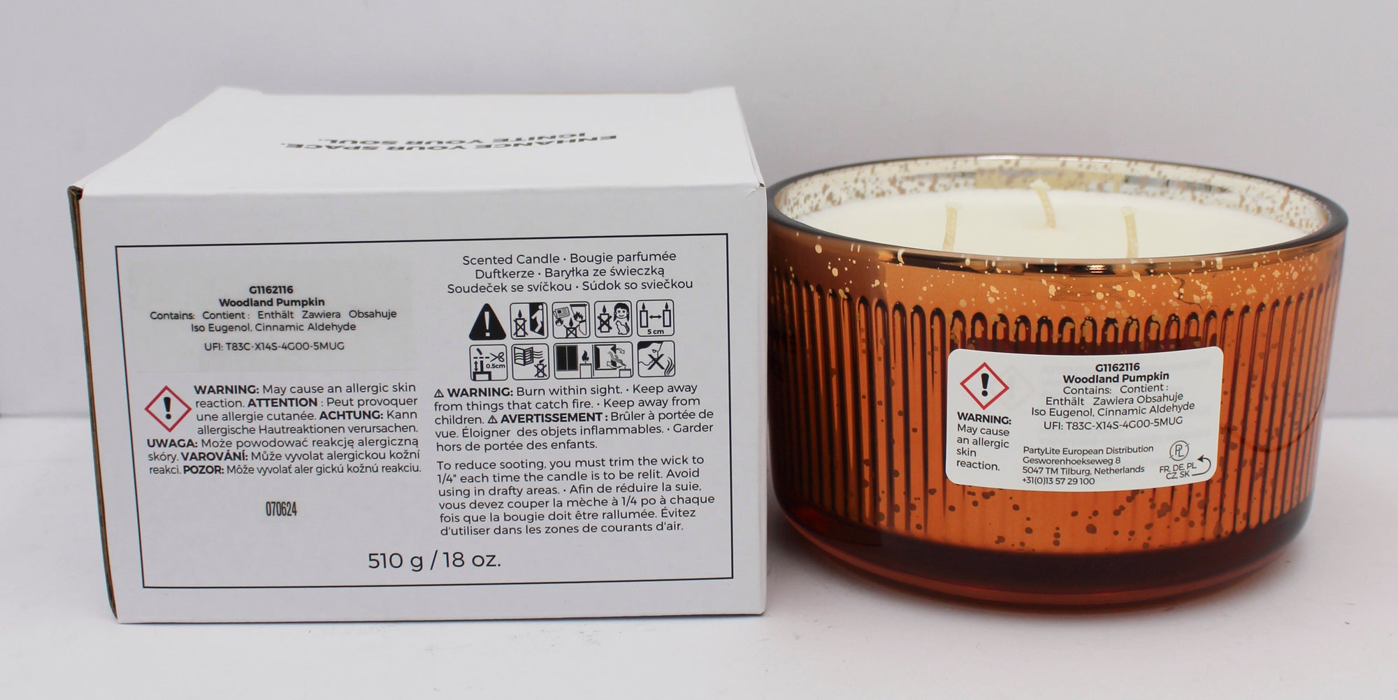 PARTYLITE WOODLAND PUMPKIN 3-WICK RIPPLE JAR CANDLE 18oz
