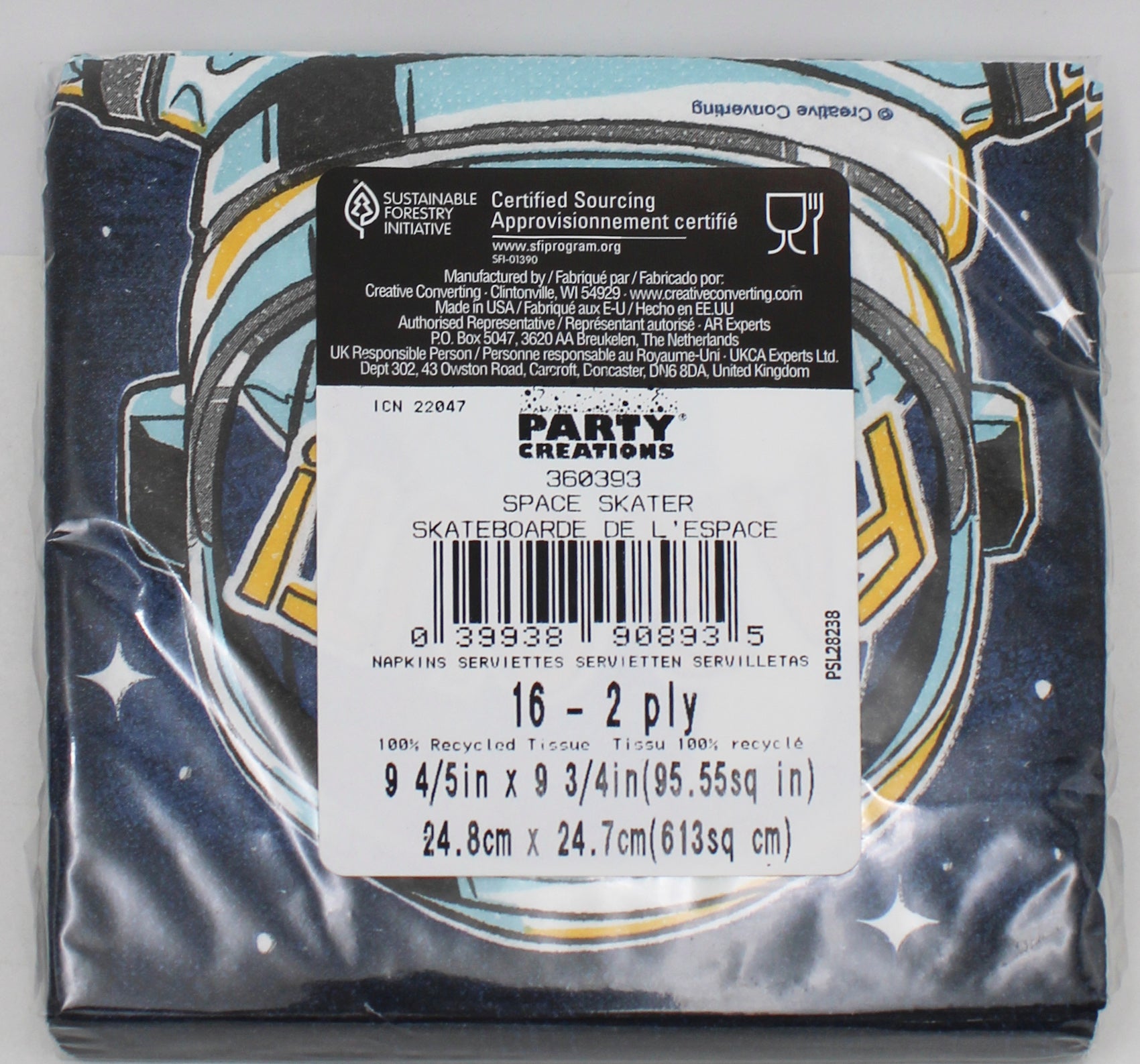 BEVERAGE NAPKIN 16CT 2P SPACE SKATER